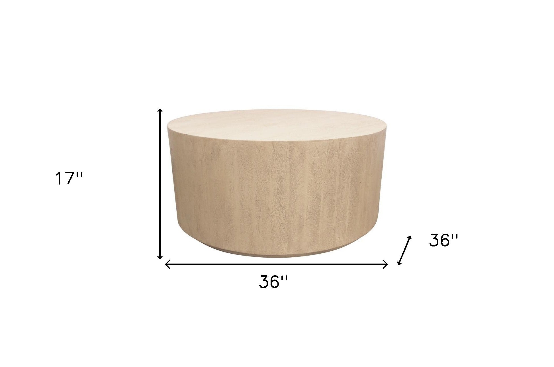 36" Natural Solid Wood Round Distressed Coffee Table