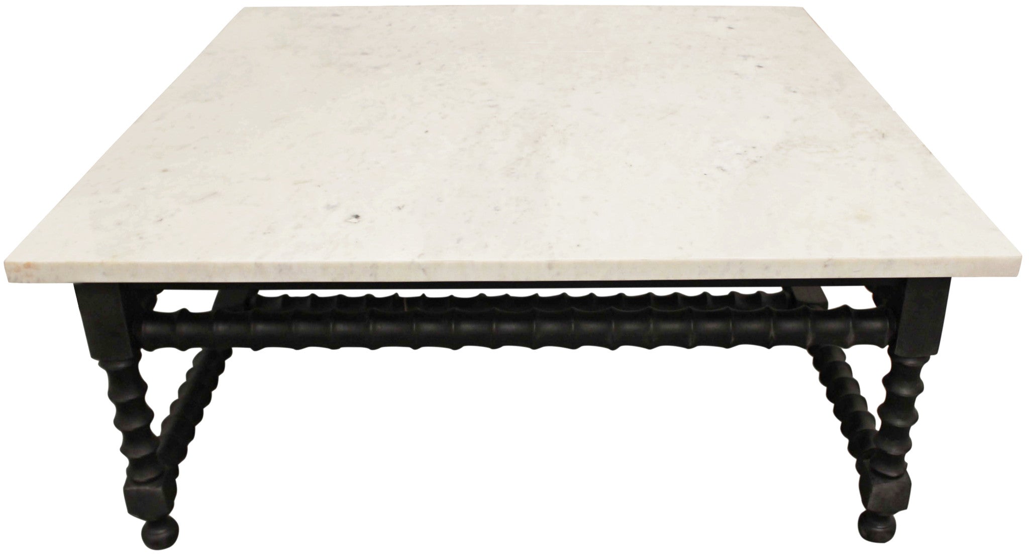 48" White And Black Genuine Marble And Solid Wood Square Coffee Table