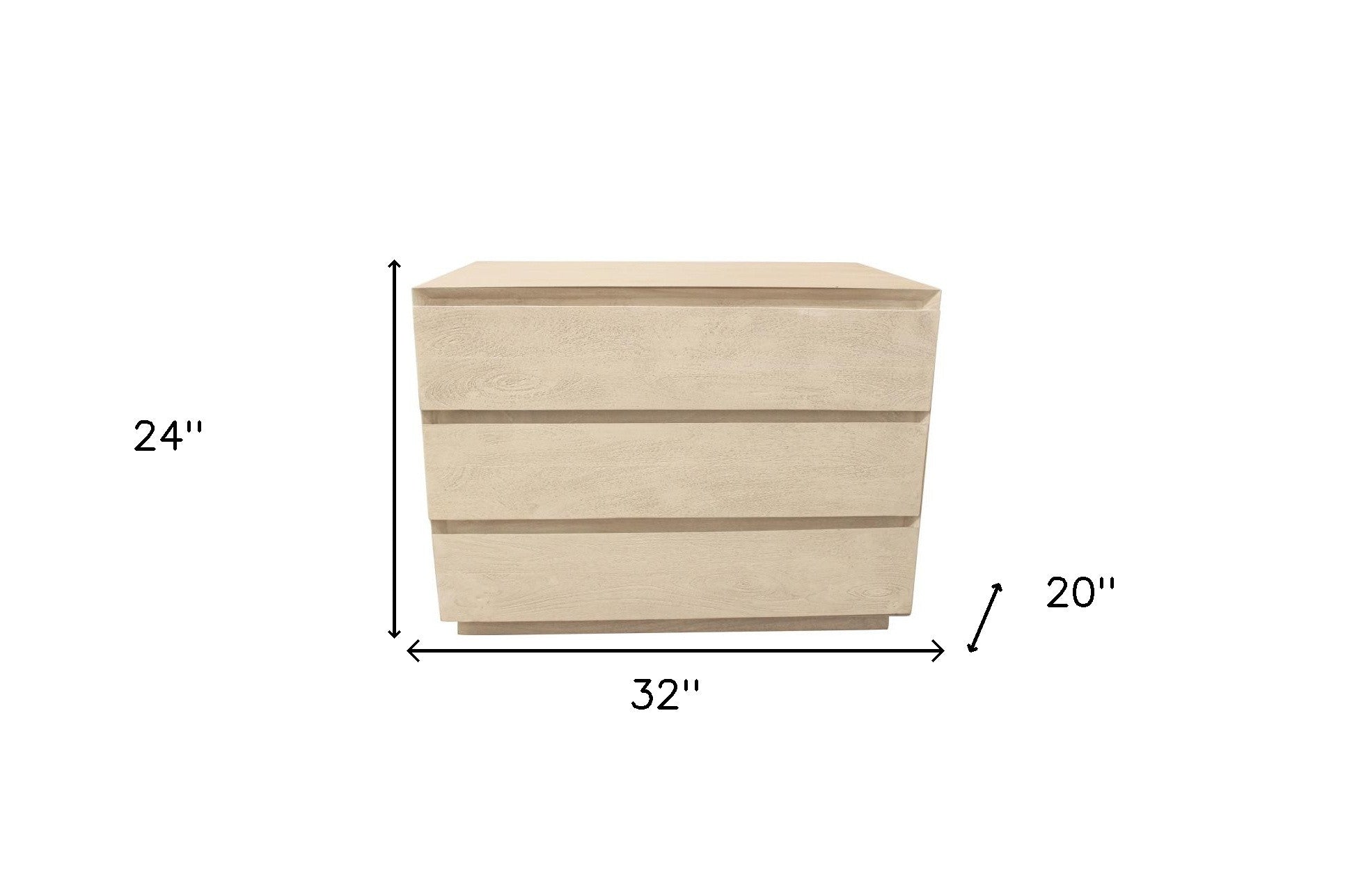 24" Natural Solid Wood Three Drawer Nightstand