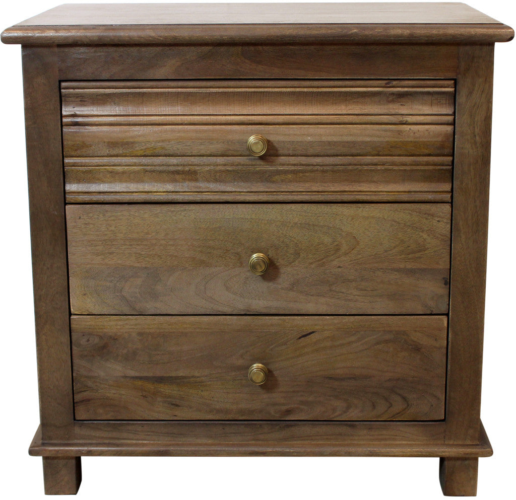 28" Distressed Brown Three Drawer Solid Wood Nightstand
