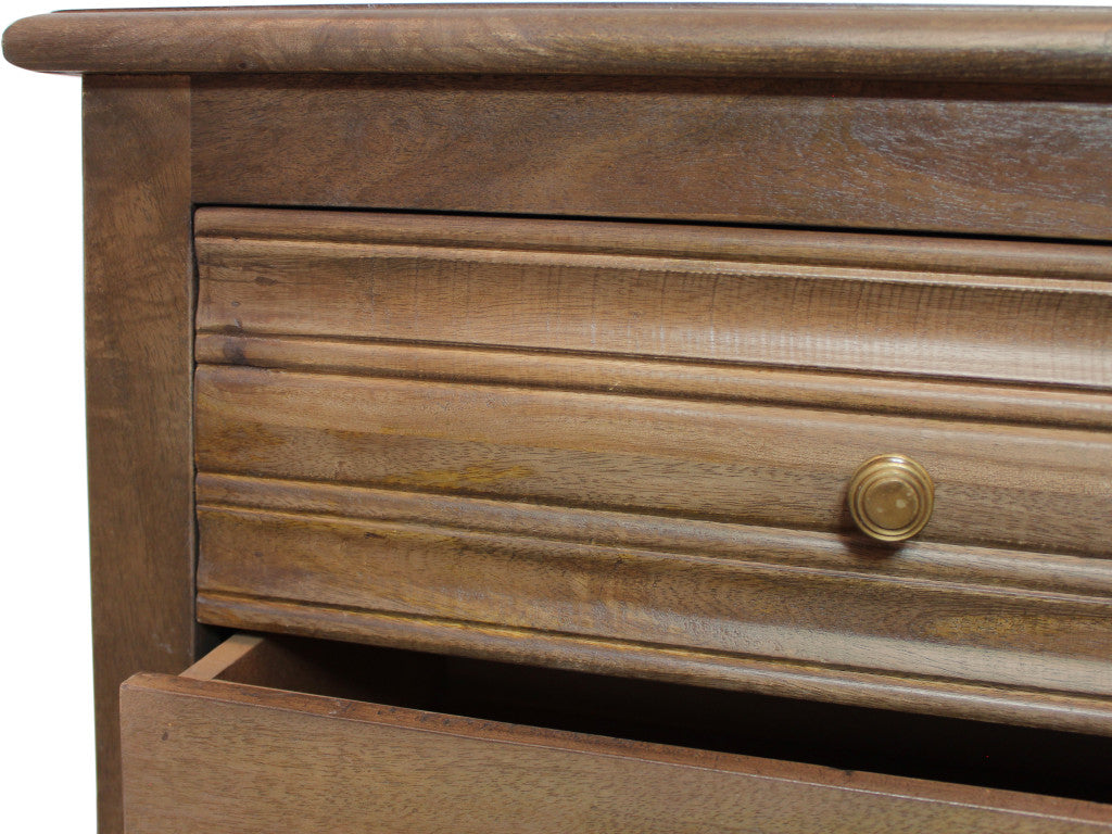 28" Distressed Brown Three Drawer Solid Wood Nightstand
