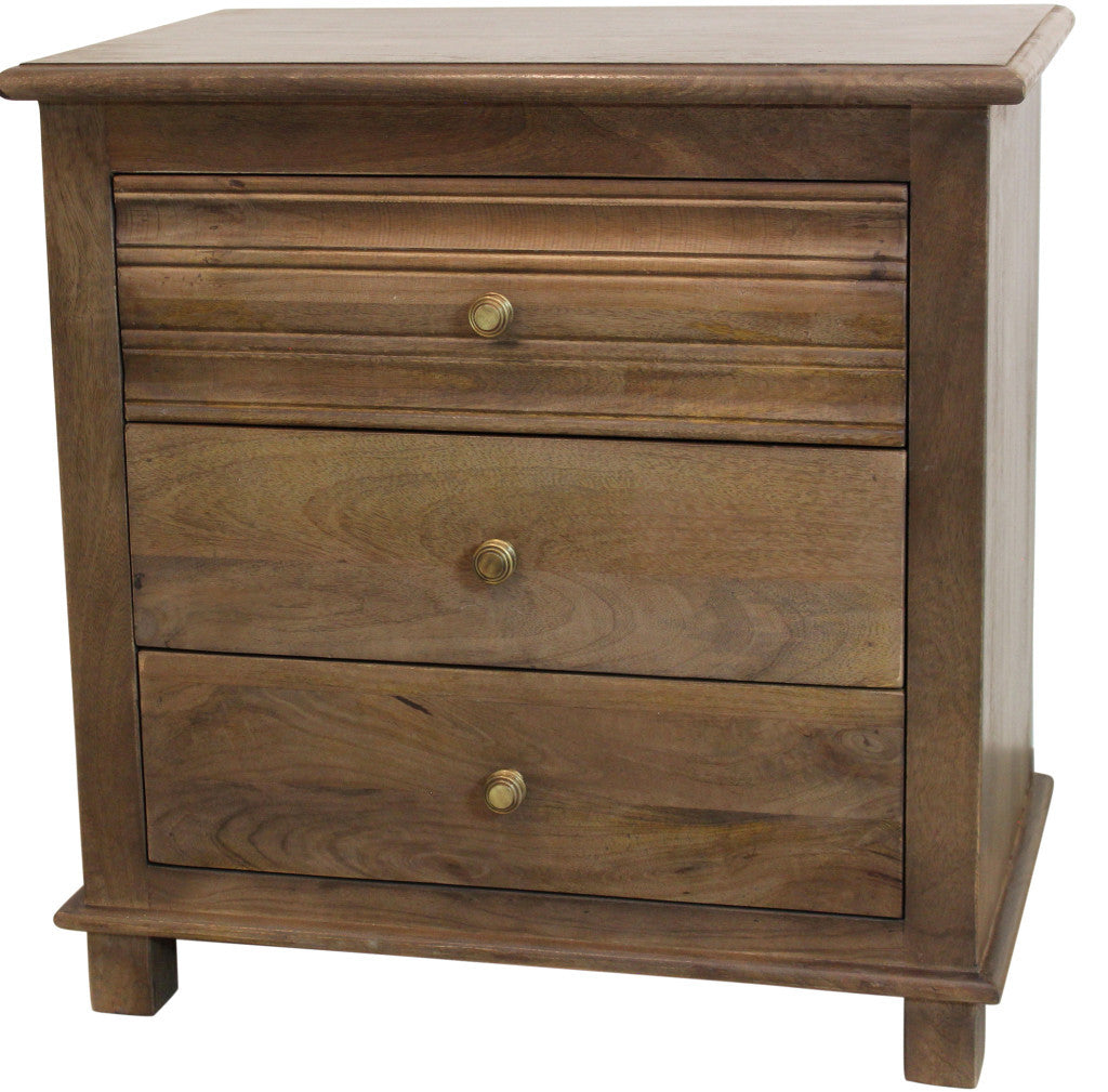 28" Distressed Brown Three Drawer Solid Wood Nightstand