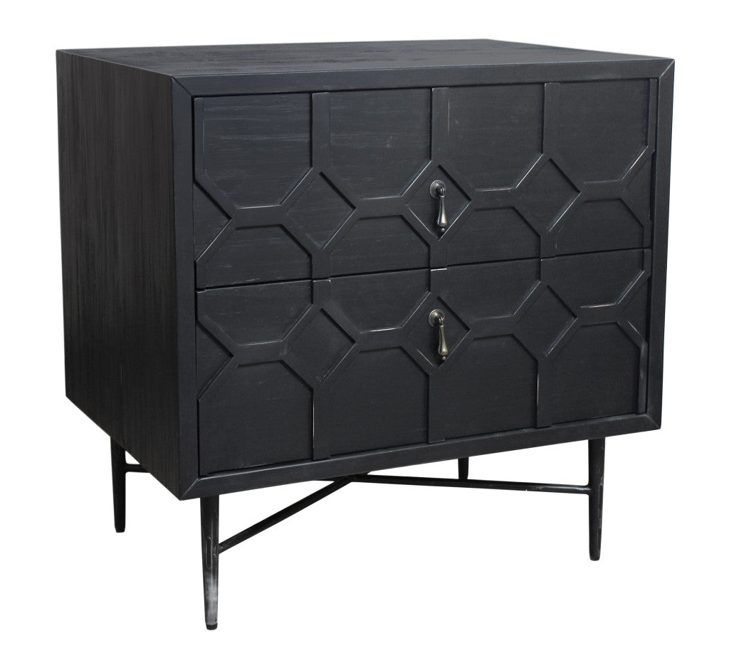 28" Distressed Black Two Drawer Solid Wood Nightstand