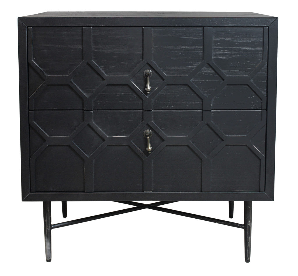 28" Distressed Black Two Drawer Solid Wood Nightstand