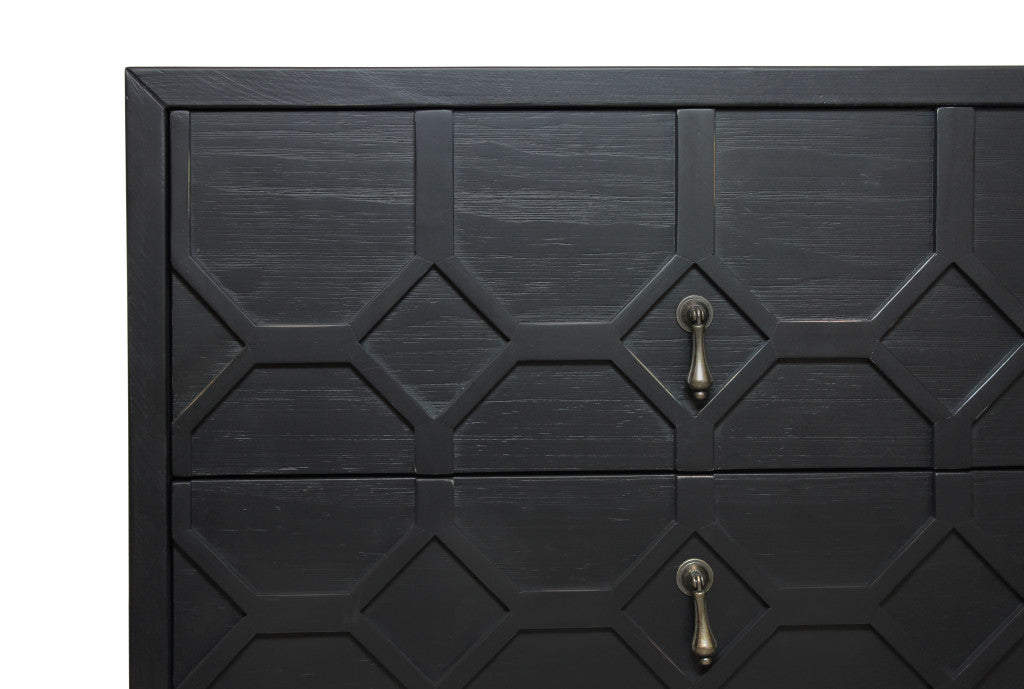28" Distressed Black Two Drawer Solid Wood Nightstand