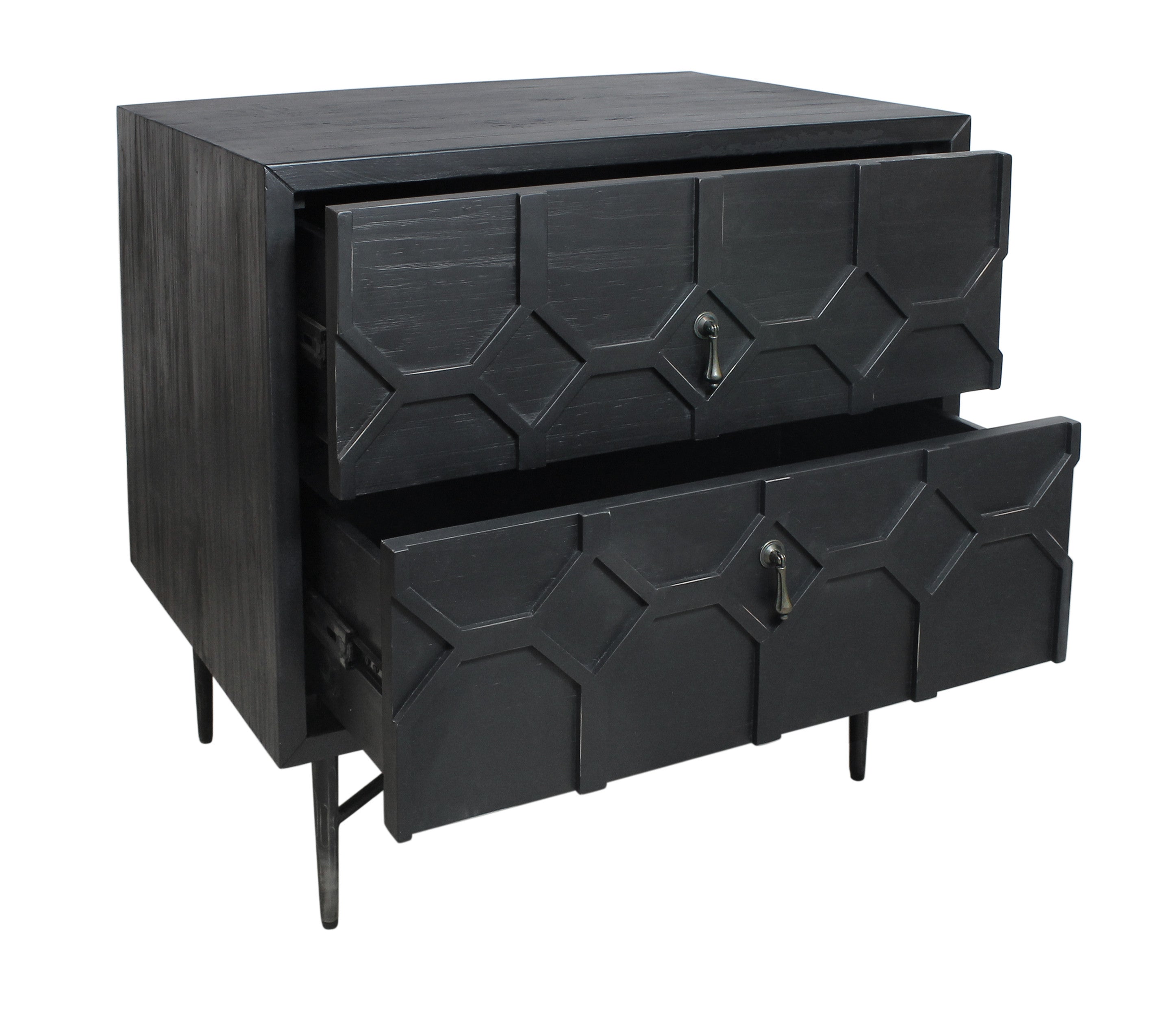 28" Distressed Black Two Drawer Solid Wood Nightstand