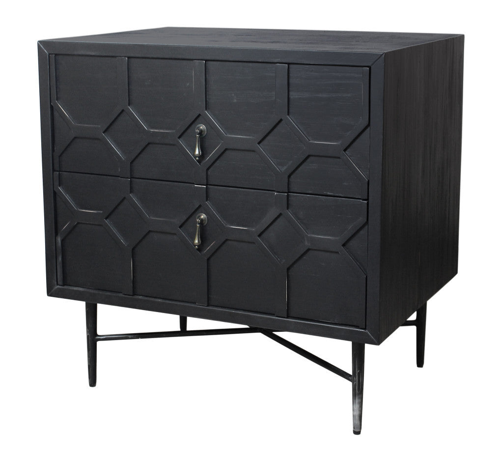28" Distressed Black Two Drawer Solid Wood Nightstand