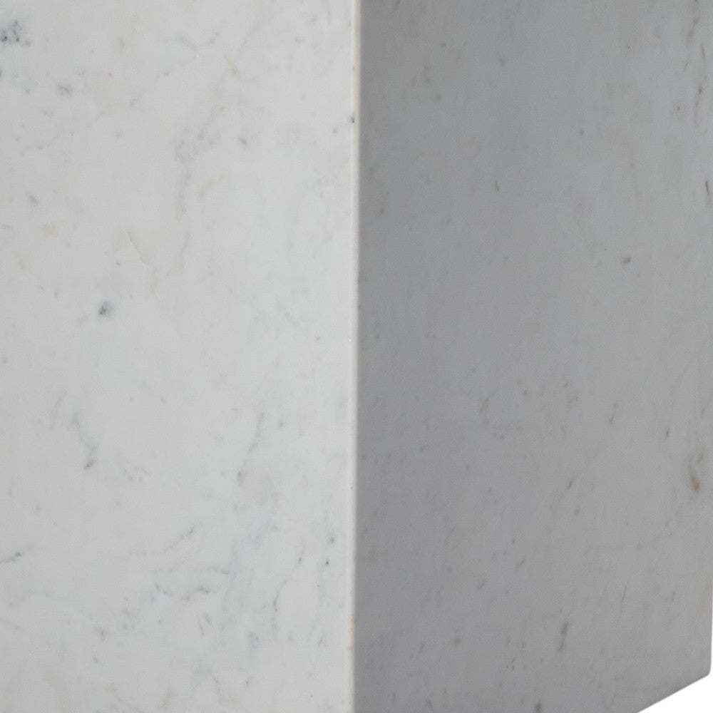 20" White Marble Square Block End Table