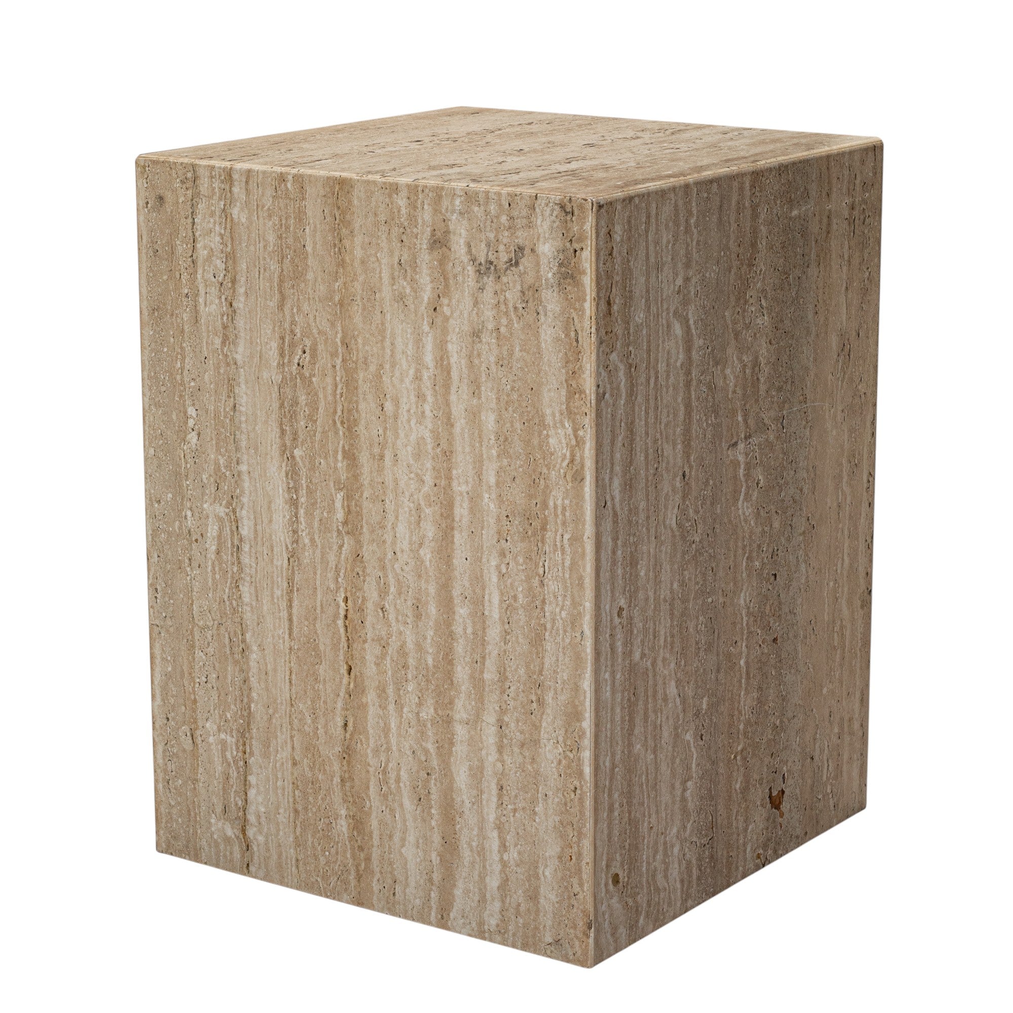 20" Beige Marble Square Block End Table
