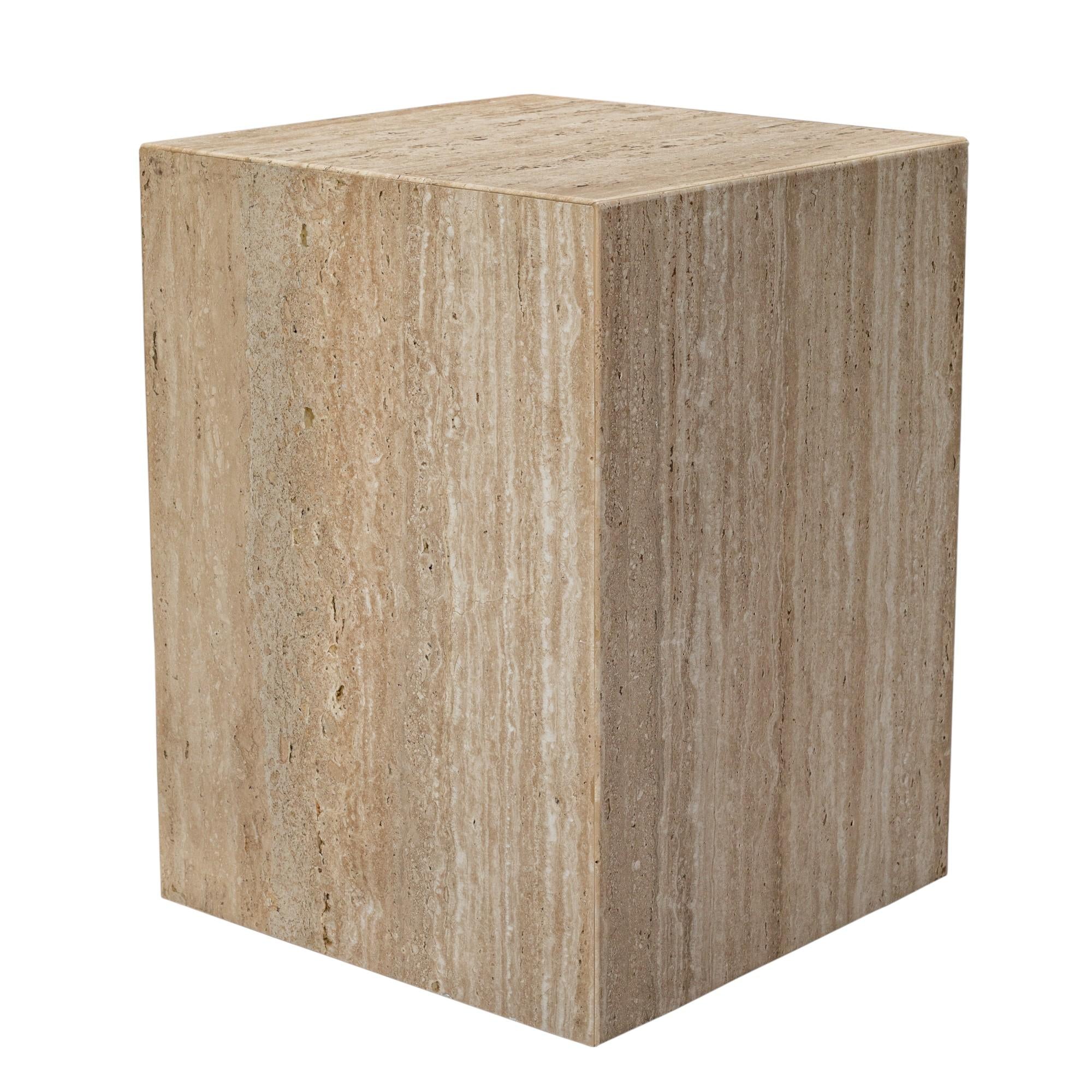 20" Beige Marble Square Block End Table
