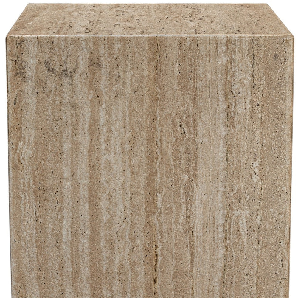 20" Beige Marble Square Block End Table