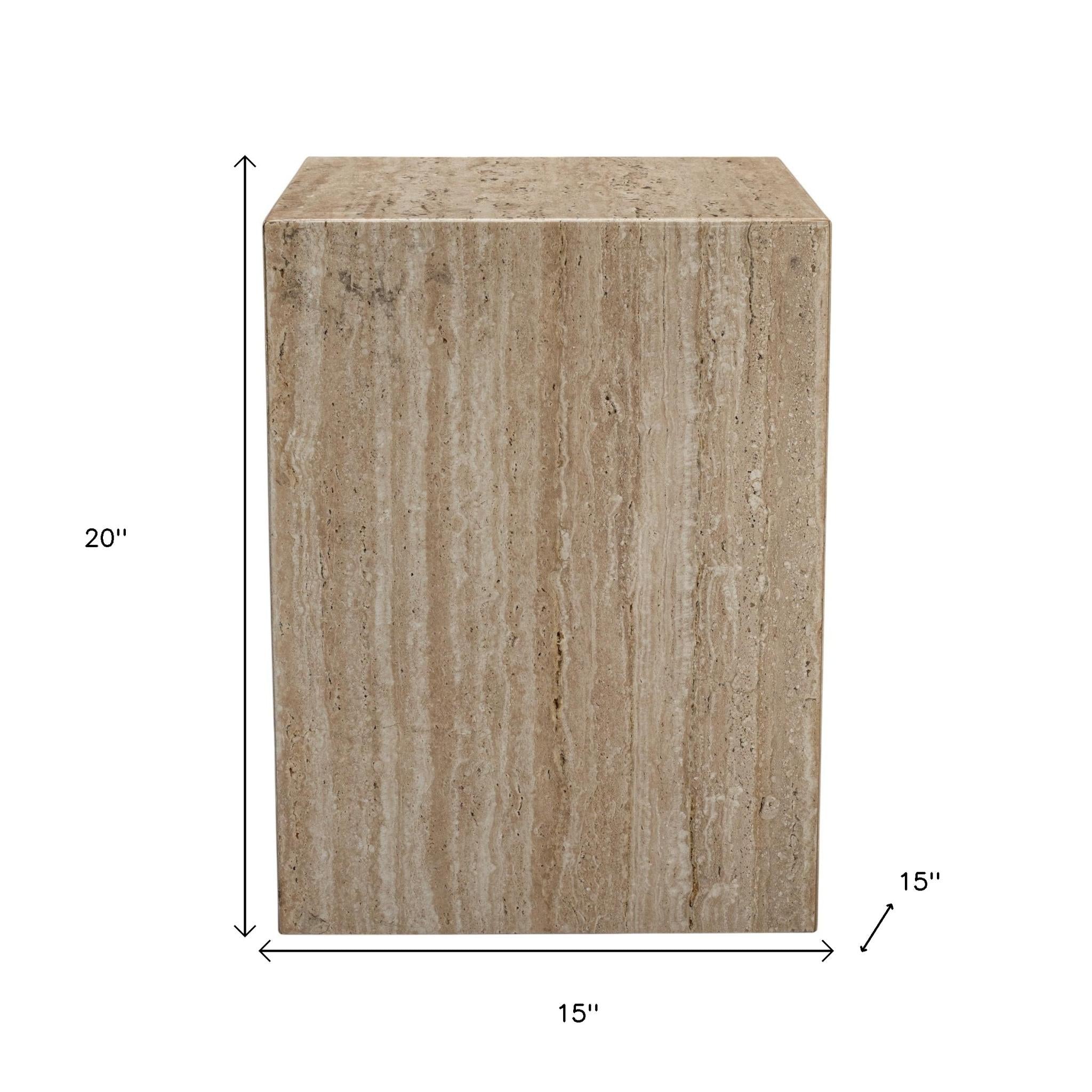 20" Beige Marble Square Block End Table