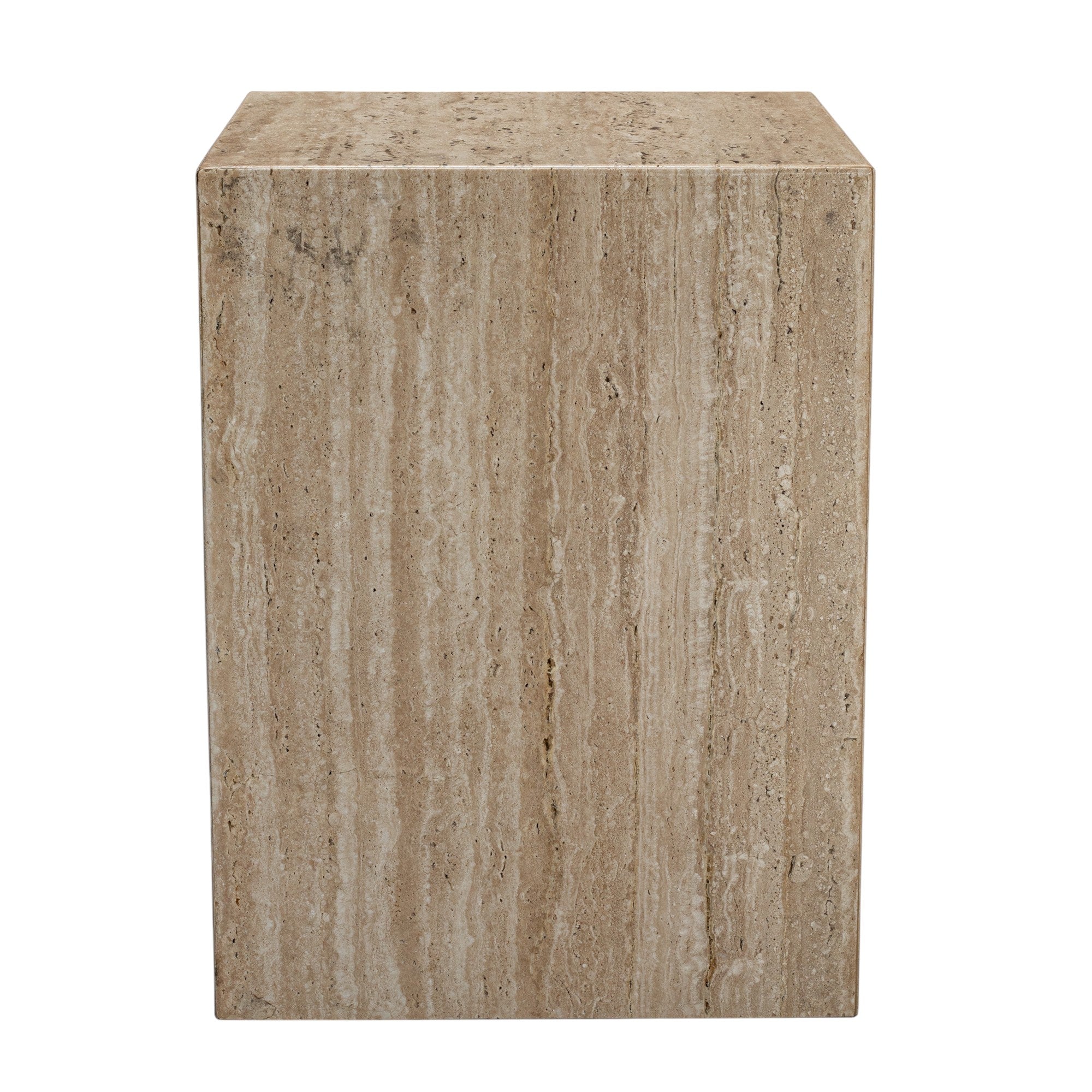 20" Beige Marble Square Block End Table