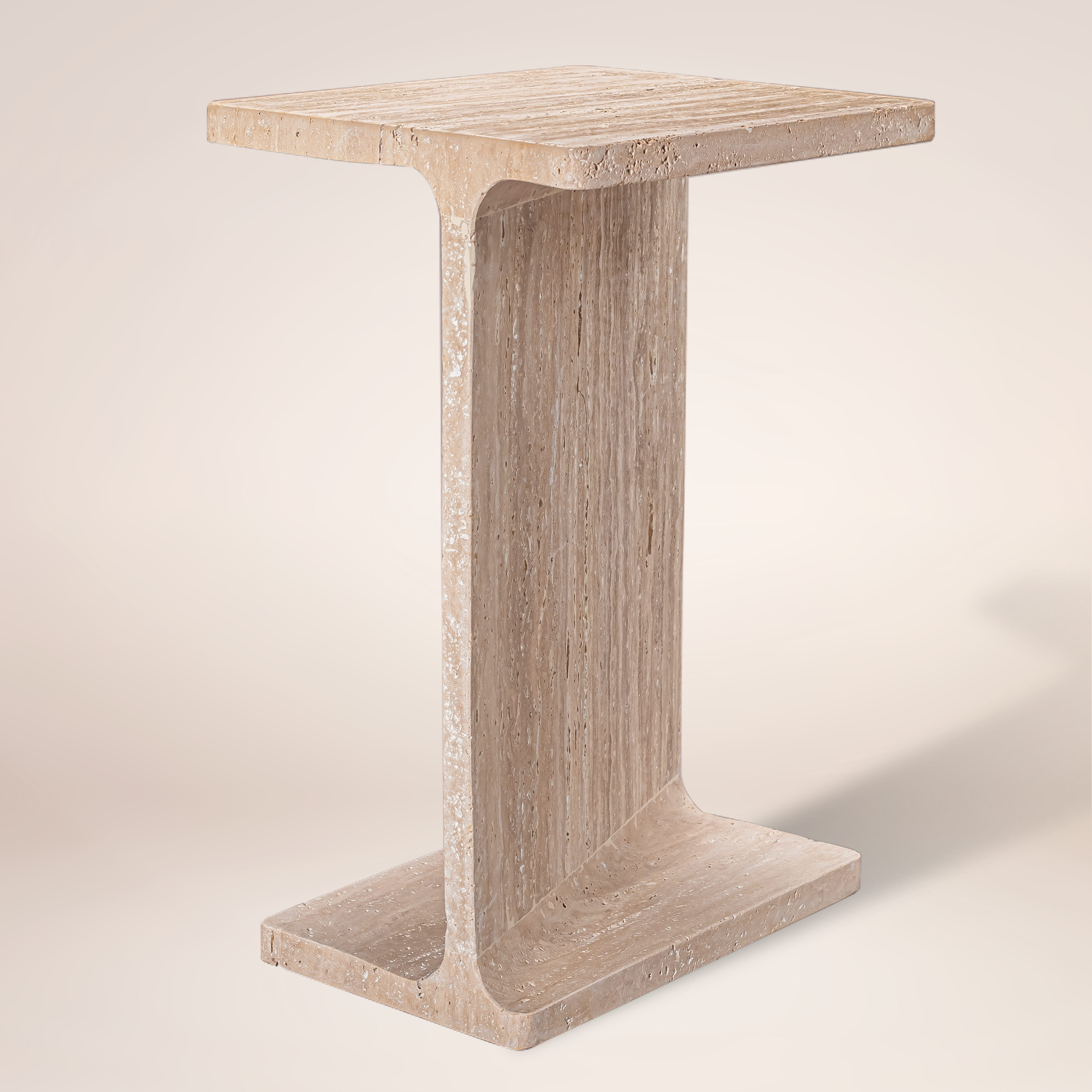 22" Beige Marble Pedestal End Table