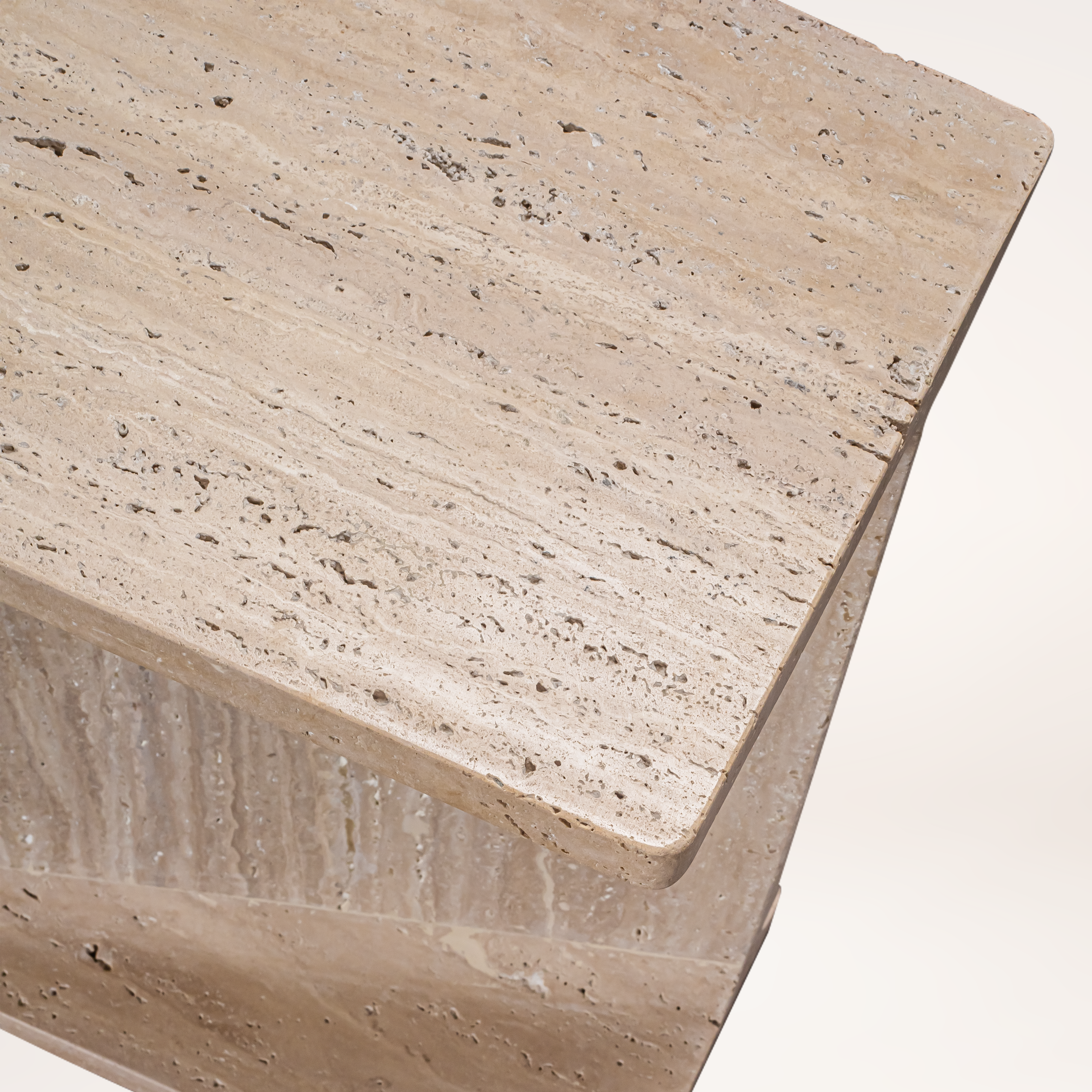 22" Beige Marble Pedestal End Table
