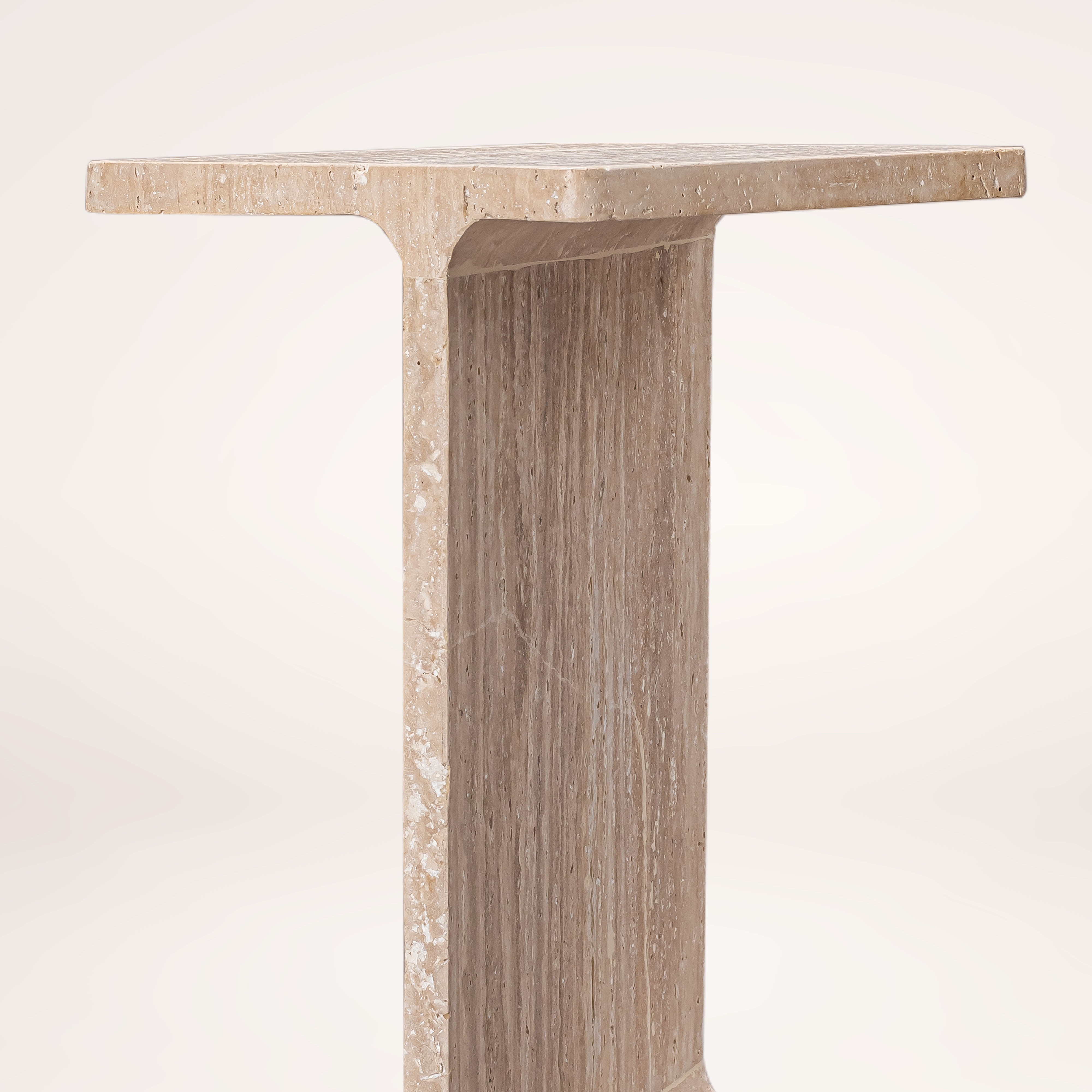 22" Beige Marble Pedestal End Table