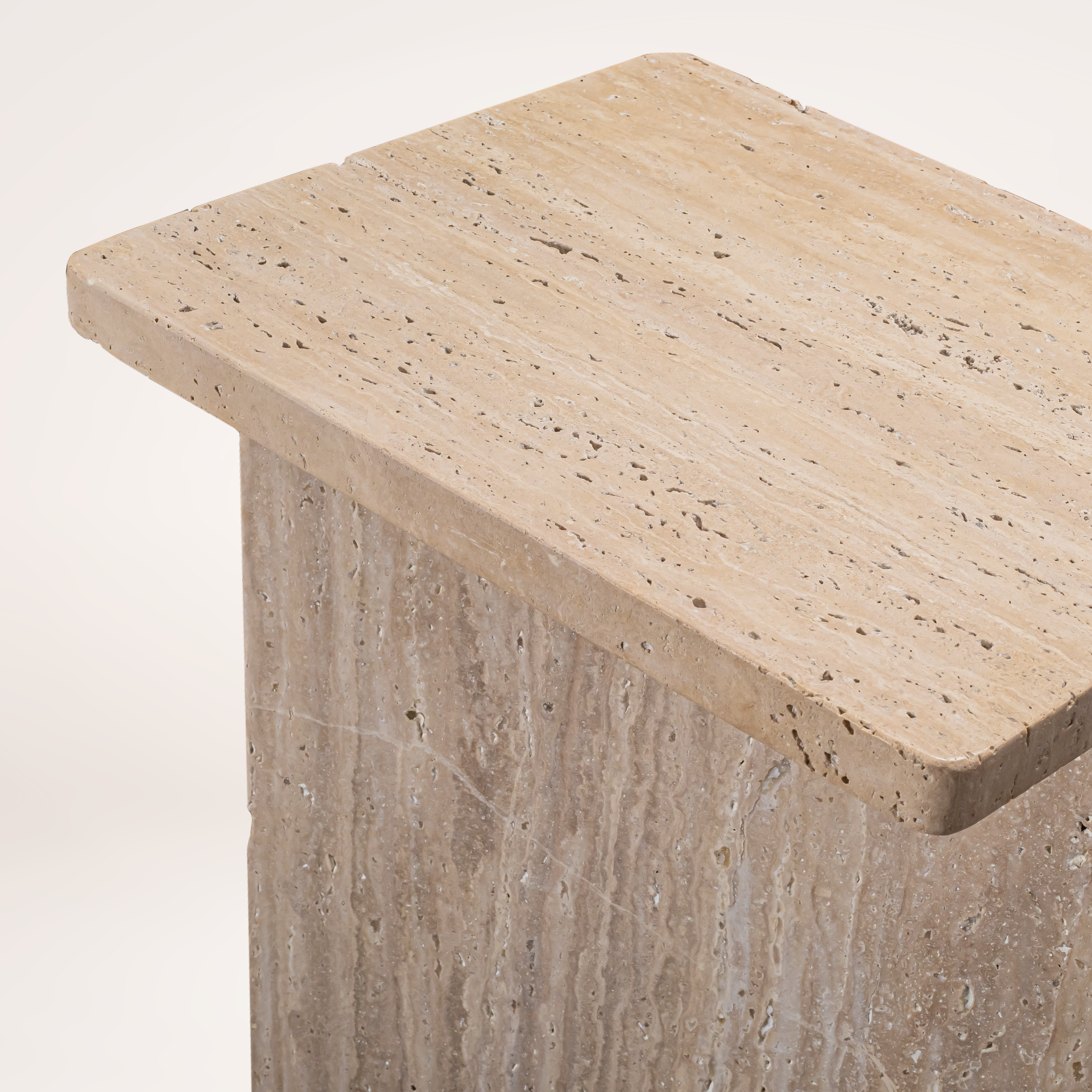 22" Beige Marble Pedestal End Table