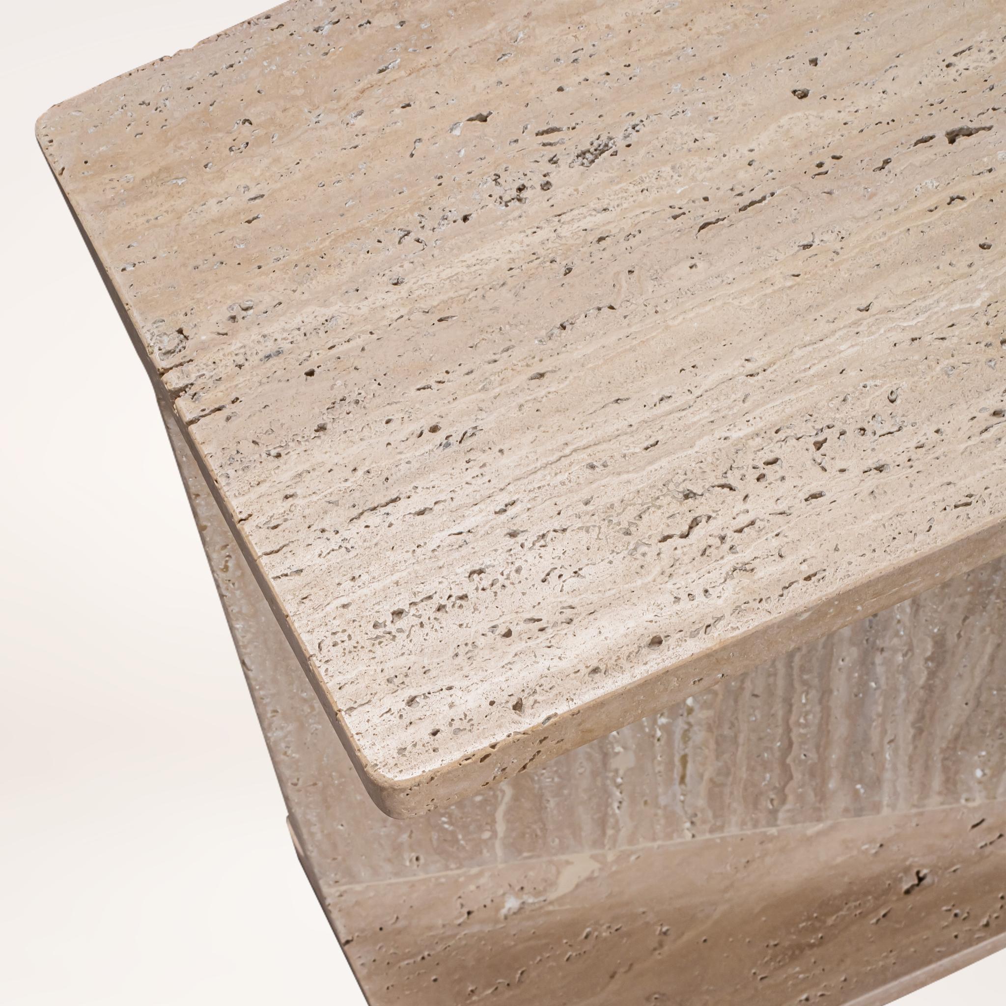 22" Beige Marble Pedestal End Table