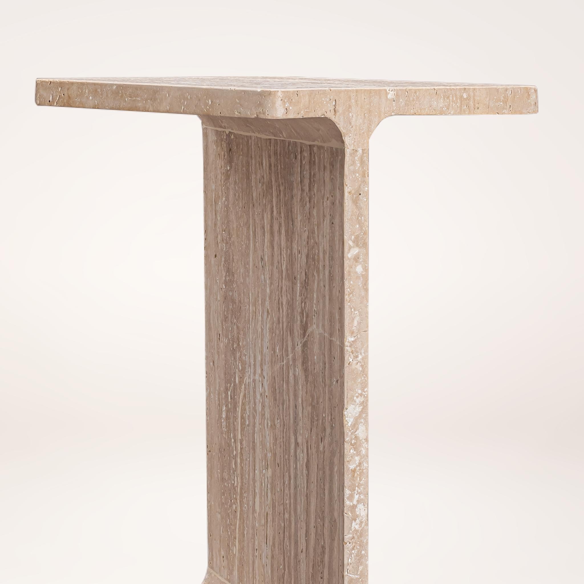22" Beige Marble Pedestal End Table