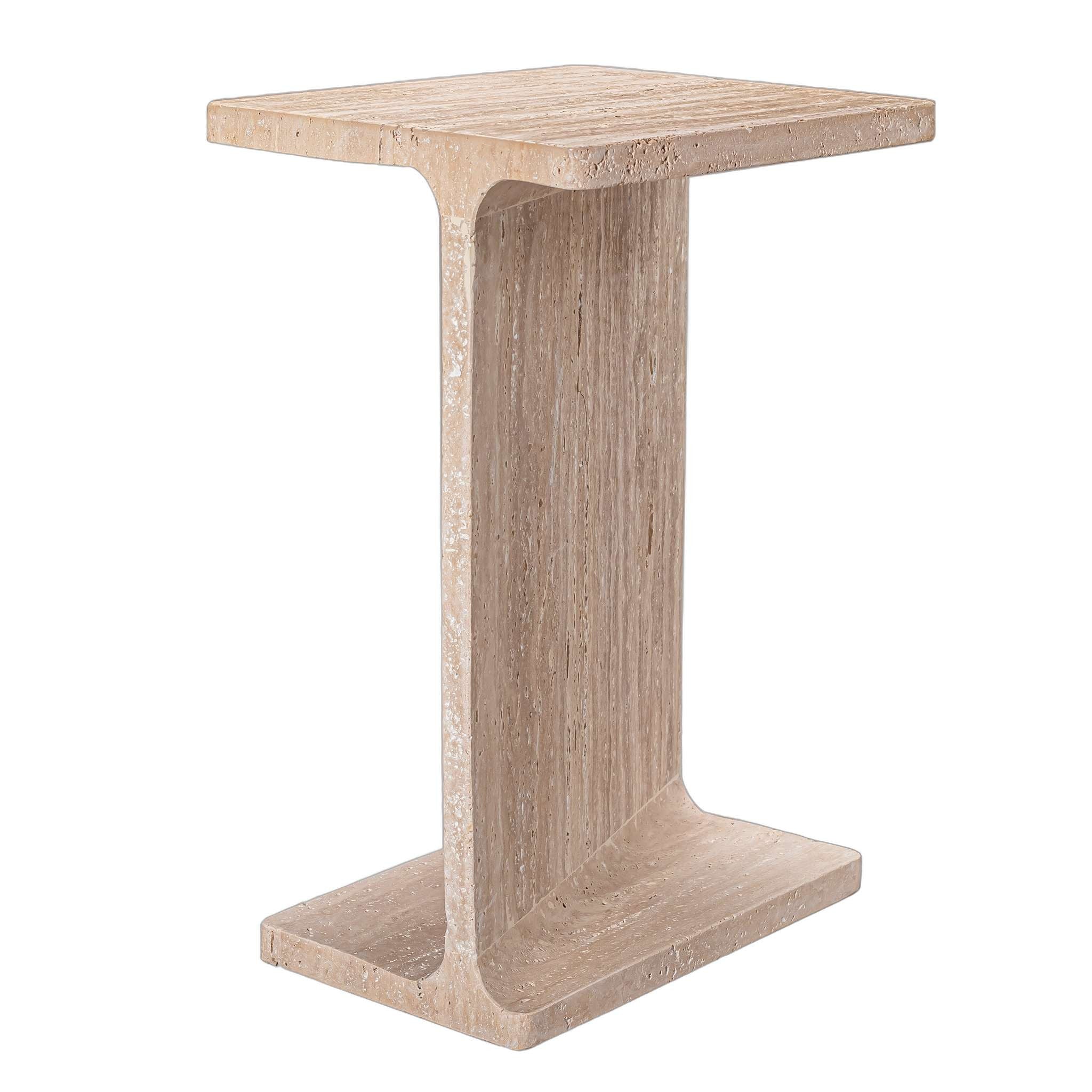 22" Beige Marble Pedestal End Table