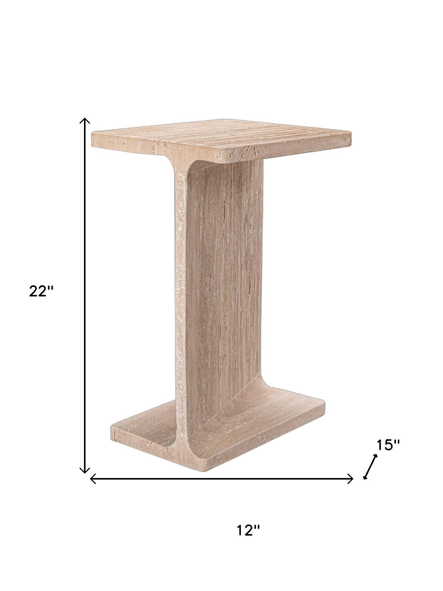 22" Beige Marble Pedestal End Table