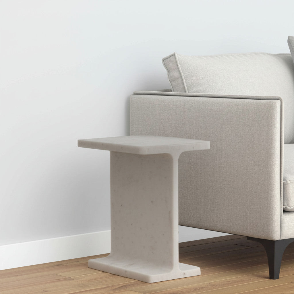 22" White Marble Pedestal End Table