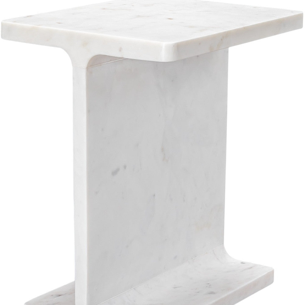 22" White Marble Pedestal End Table