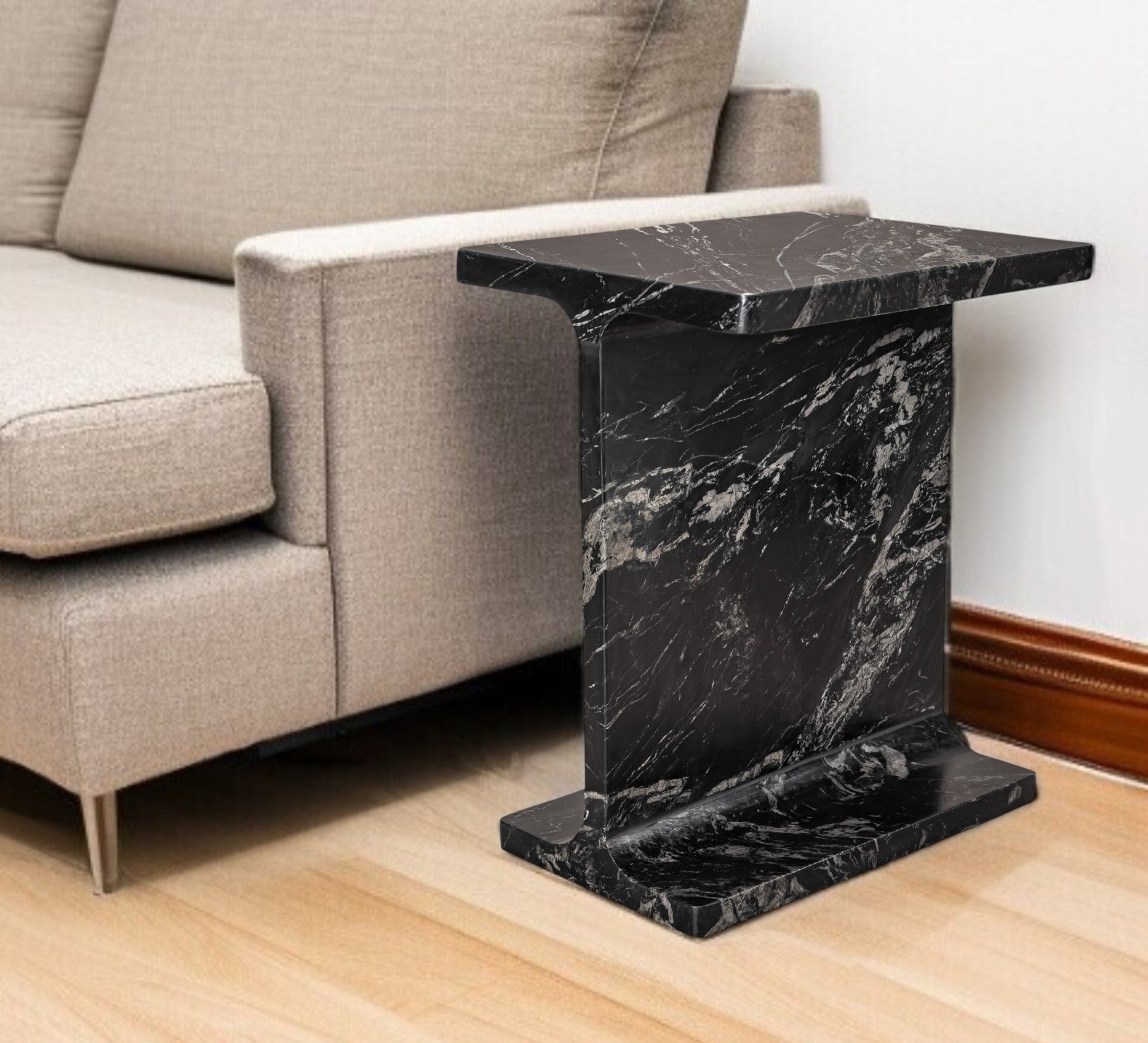 20" Black Marble Pedestal End Table