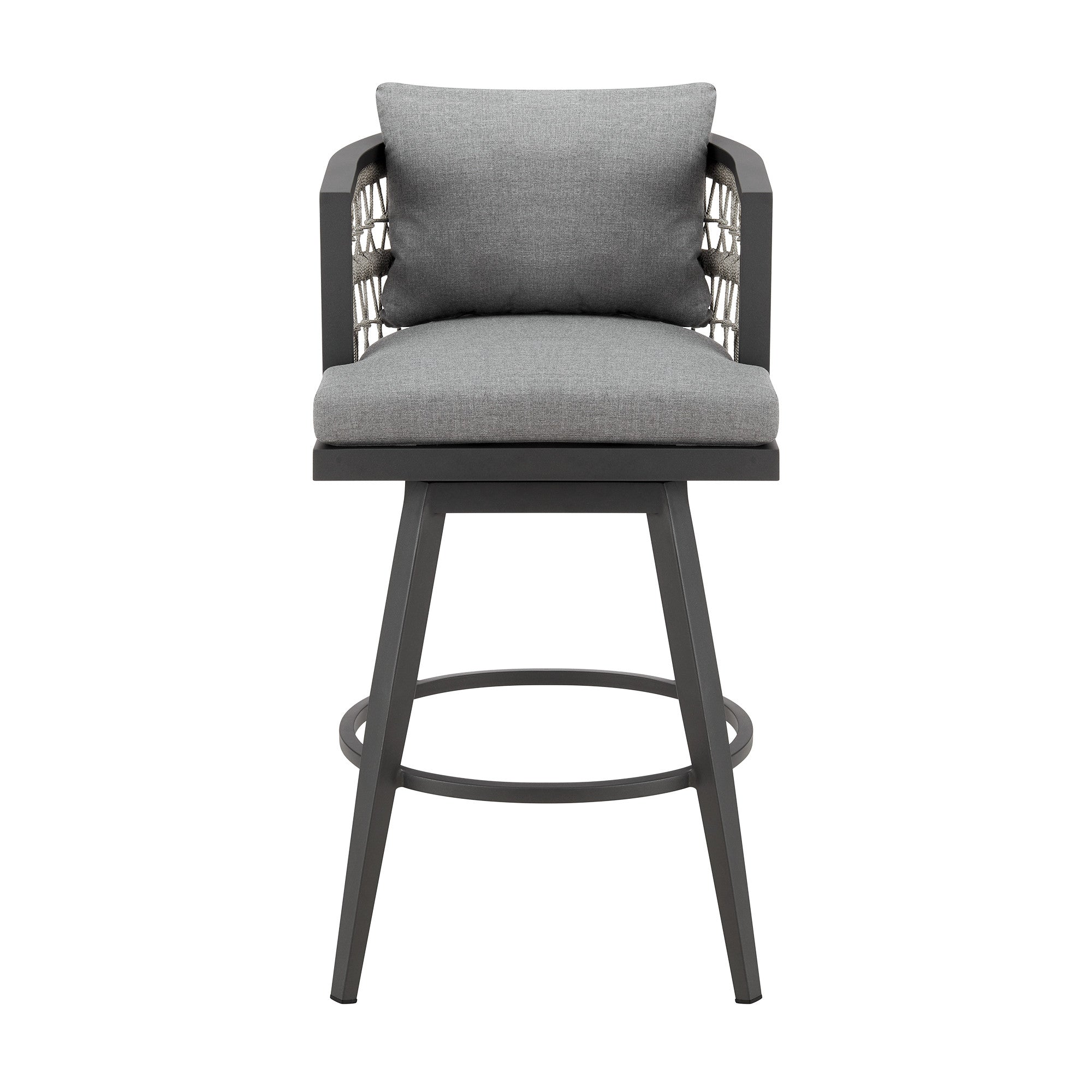 37" Gray Metal Swivel Outdoor Counter Height Bar chair with Footrest