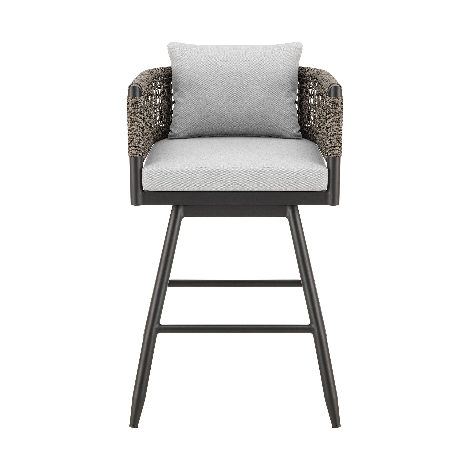 35" Light Gray Metal Swivel Low back Outdoor Counter Height Bar chair with Footrest