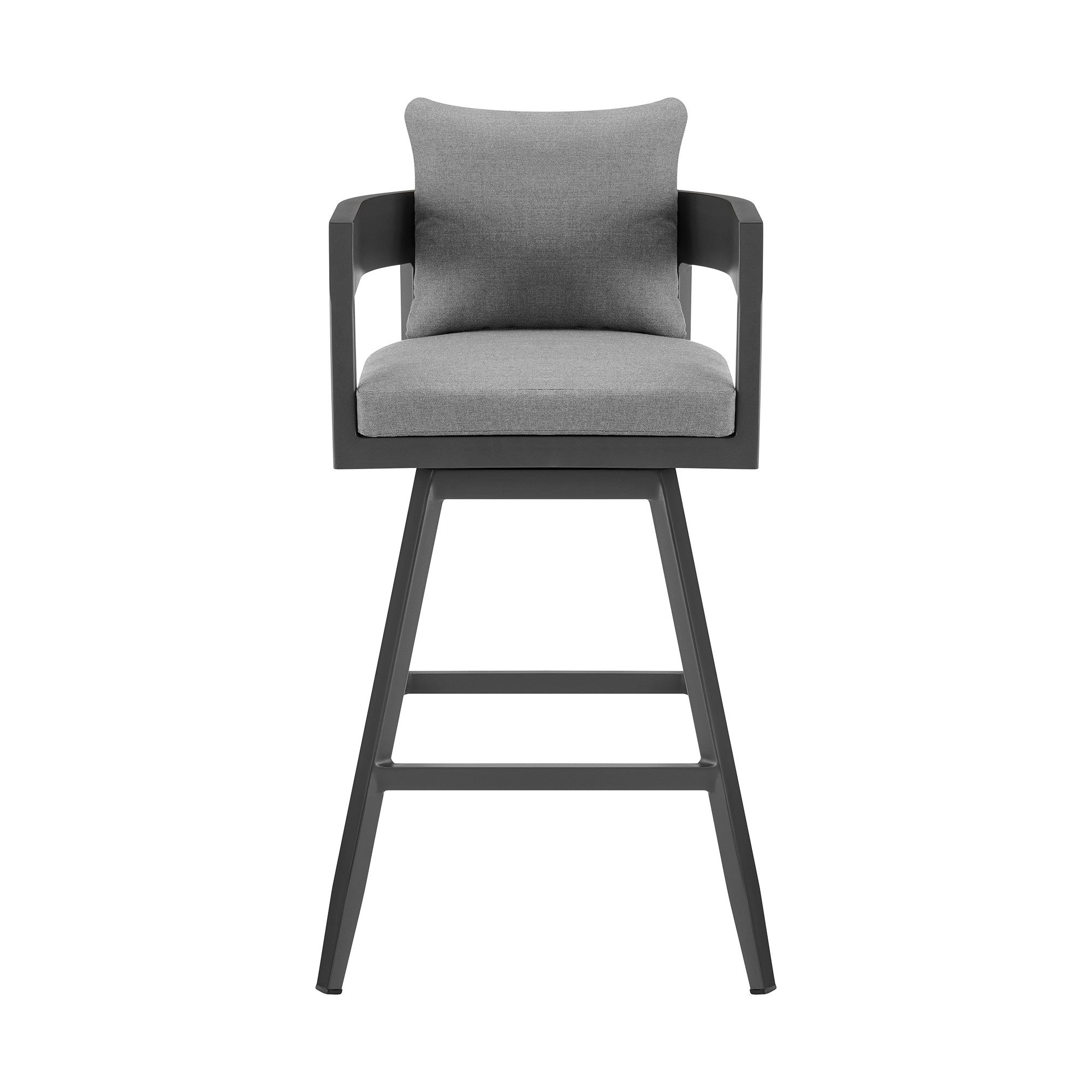 34" Dark Gray Metal Swivel Low back Outdoor Counter Height Bar chair with Footrest