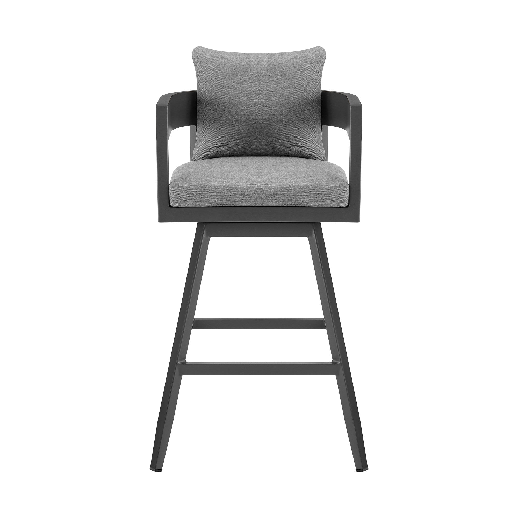39" Dark Gray Metal Swivel Low back Outdoor Bar Height chair with Footrest