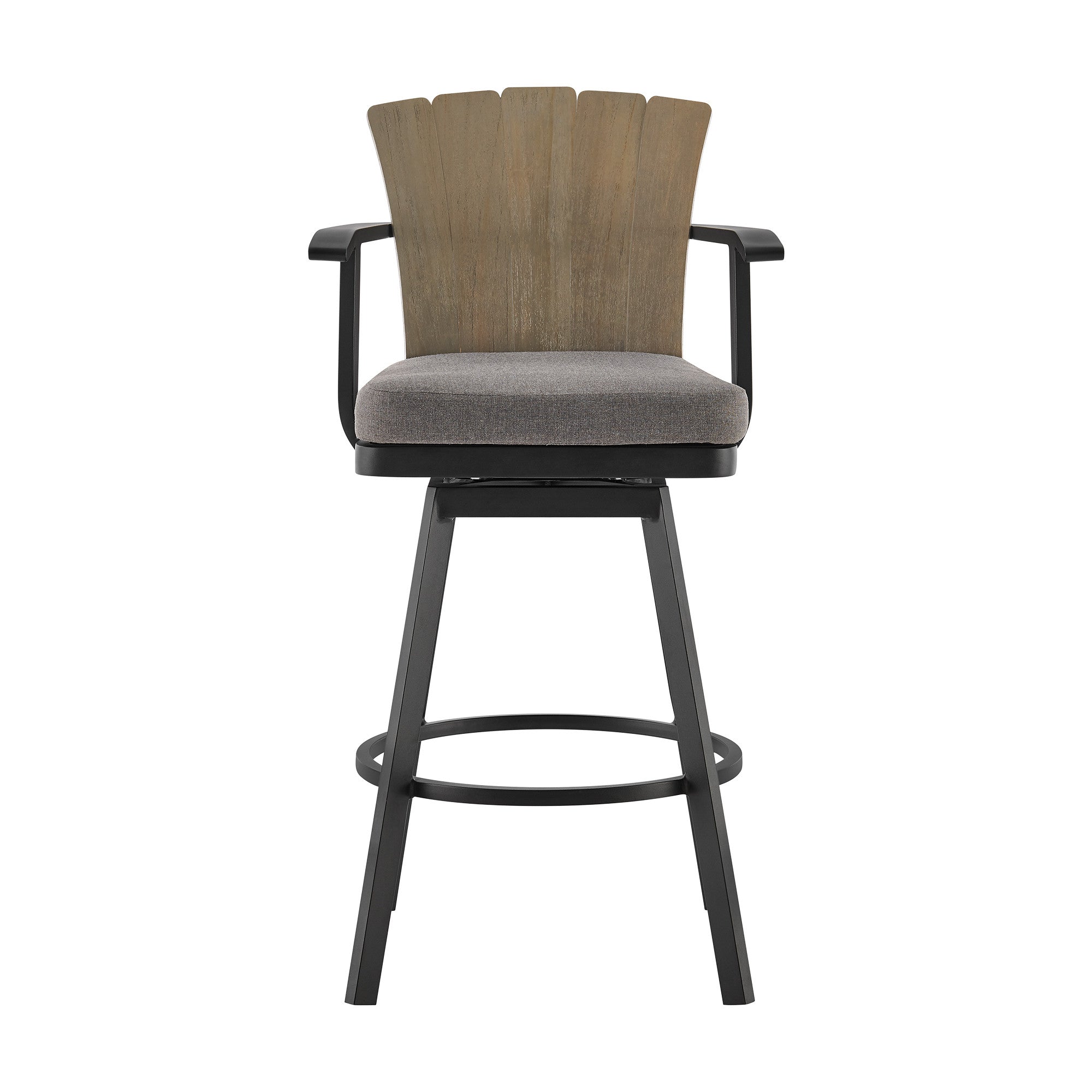 44" Charcoal Metal Swivel Outdoor Bar Height chair with Footrest