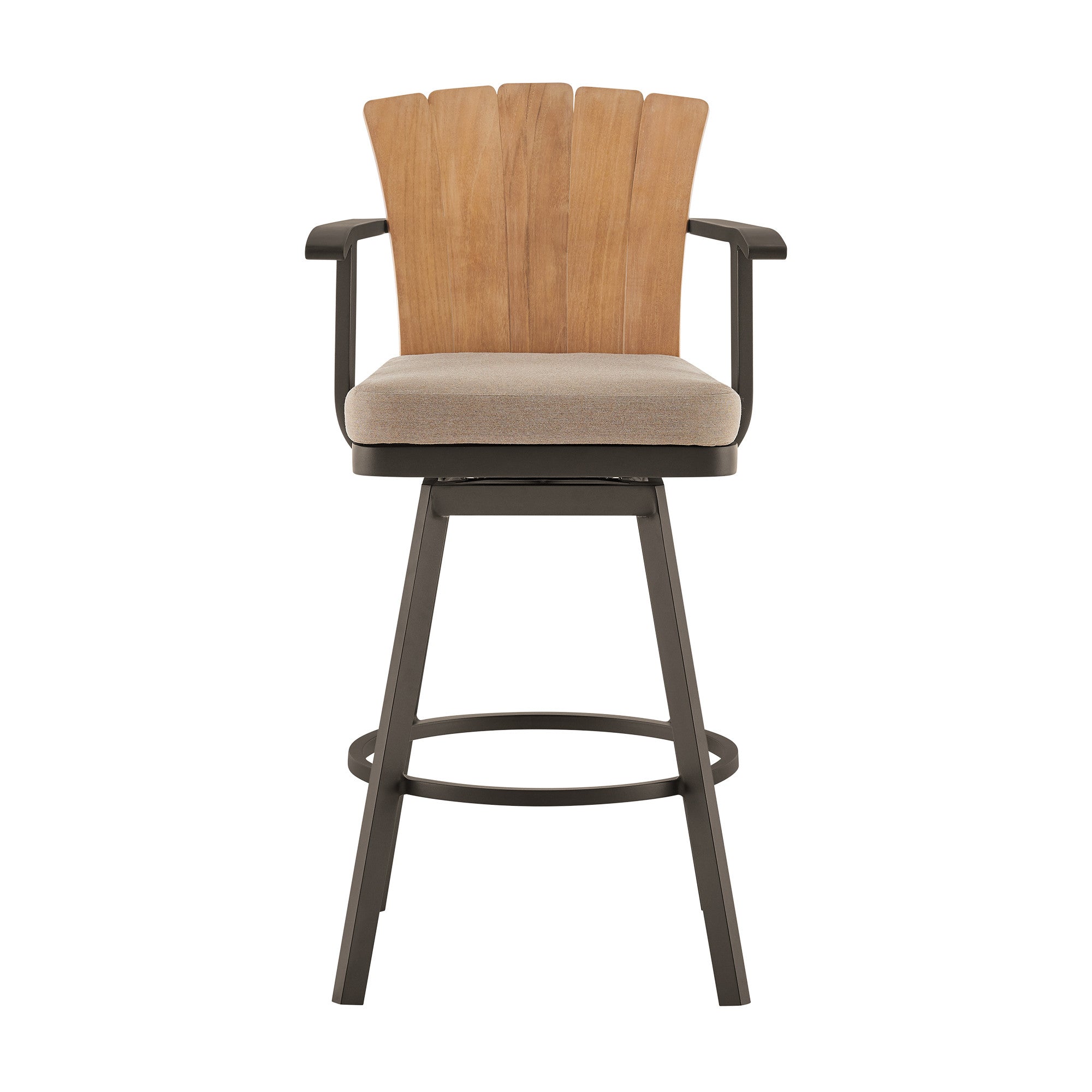 44" Brown Metal Swivel Outdoor Bar Height chair with Footrest