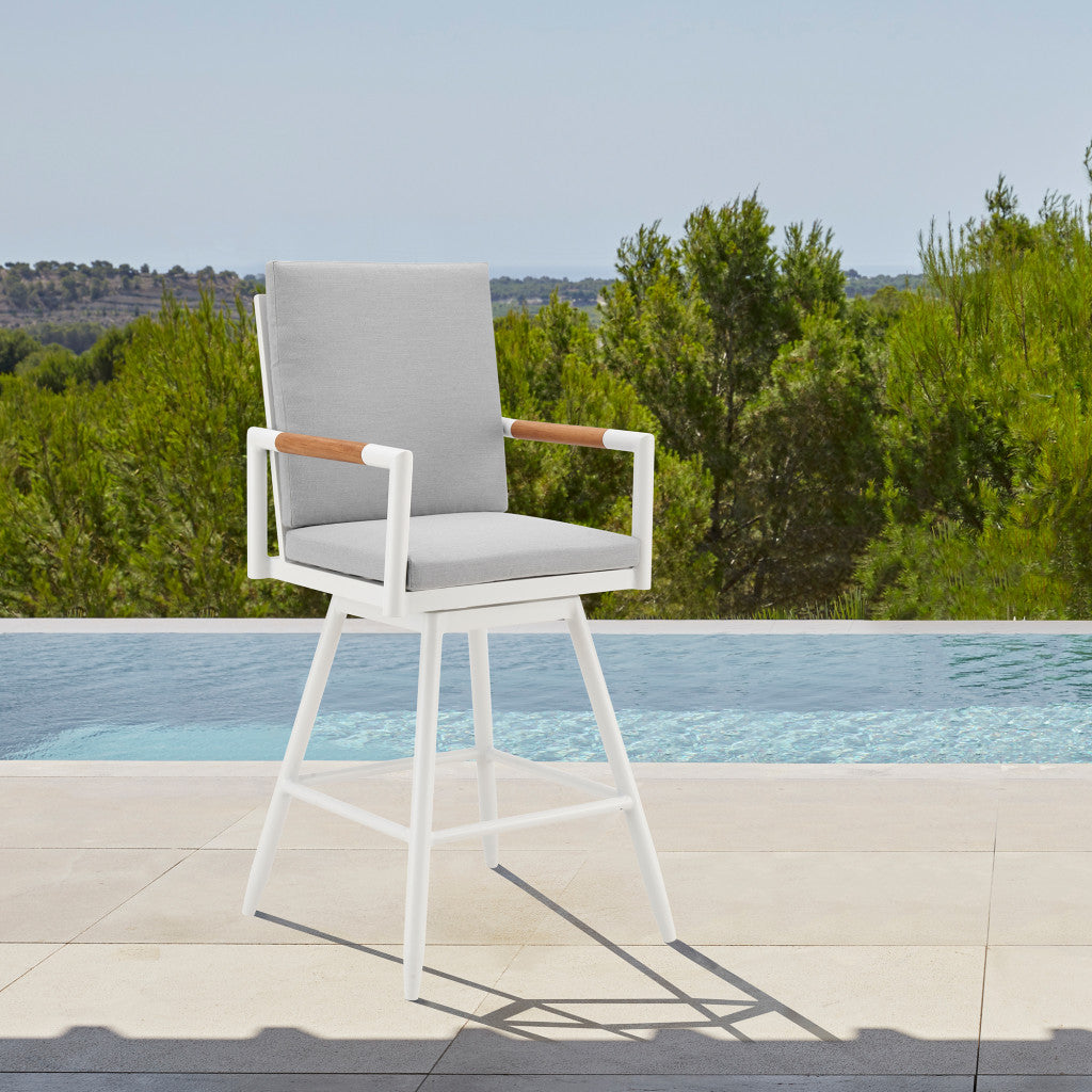 48" Light Gray Metal Swivel Outdoor Bar Height chair with Footrest