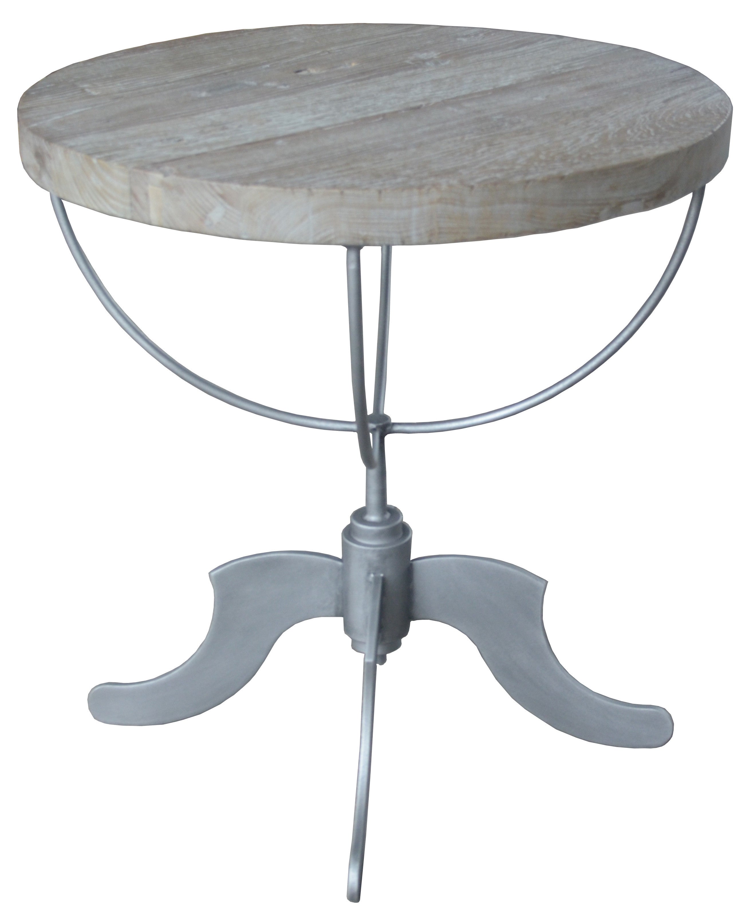 30" Brown Reclaimed Wood and Iron Round Pedestal End Table