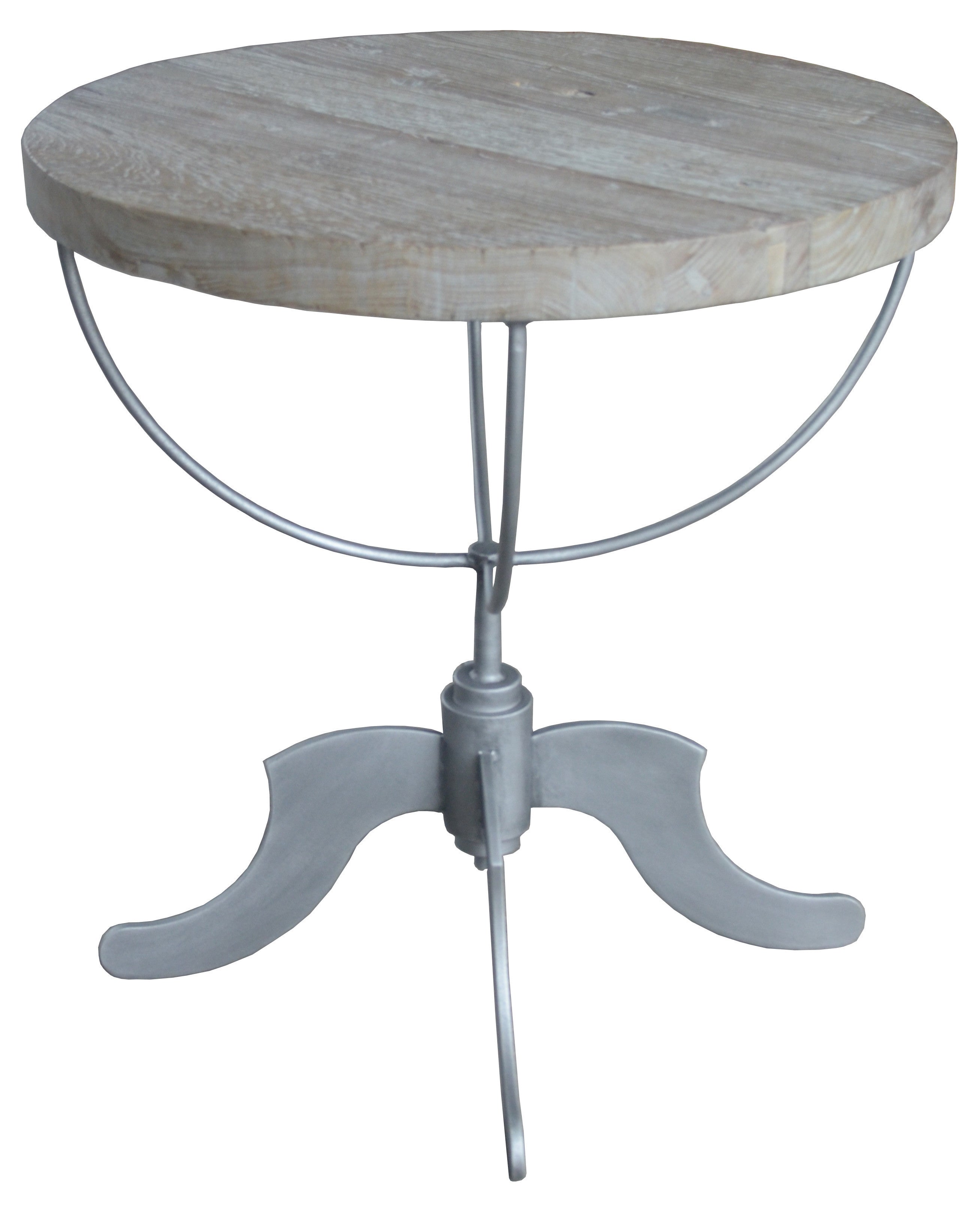 30" Brown Reclaimed Wood and Iron Round Pedestal End Table