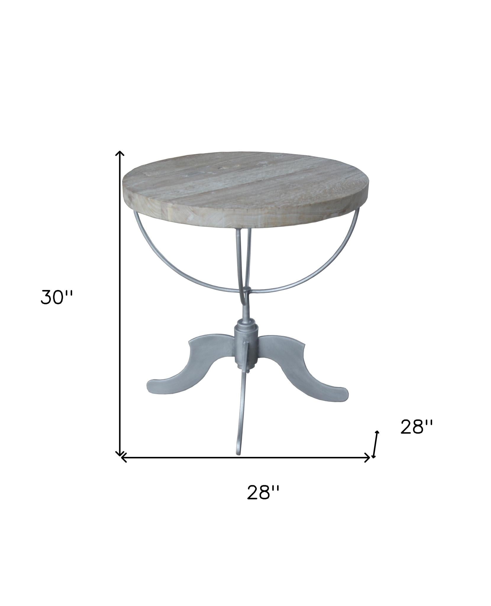 30" Brown Reclaimed Wood and Iron Round Pedestal End Table