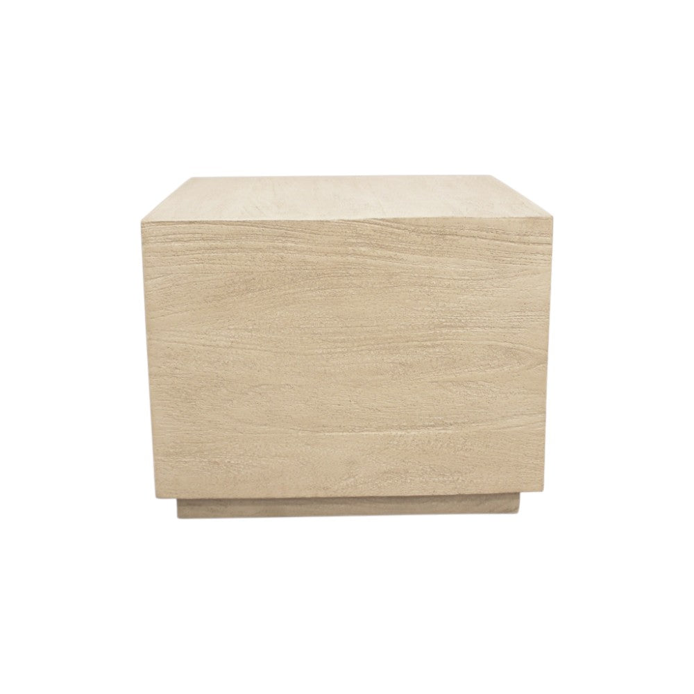 16" Natural Distressed Solid Wood Square Block End Table