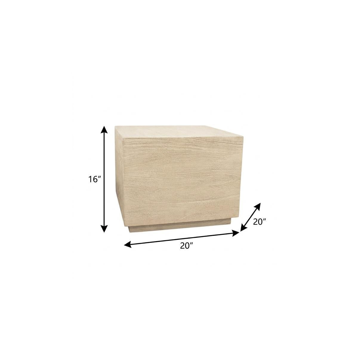 16" Natural Distressed Solid Wood Square Block End Table