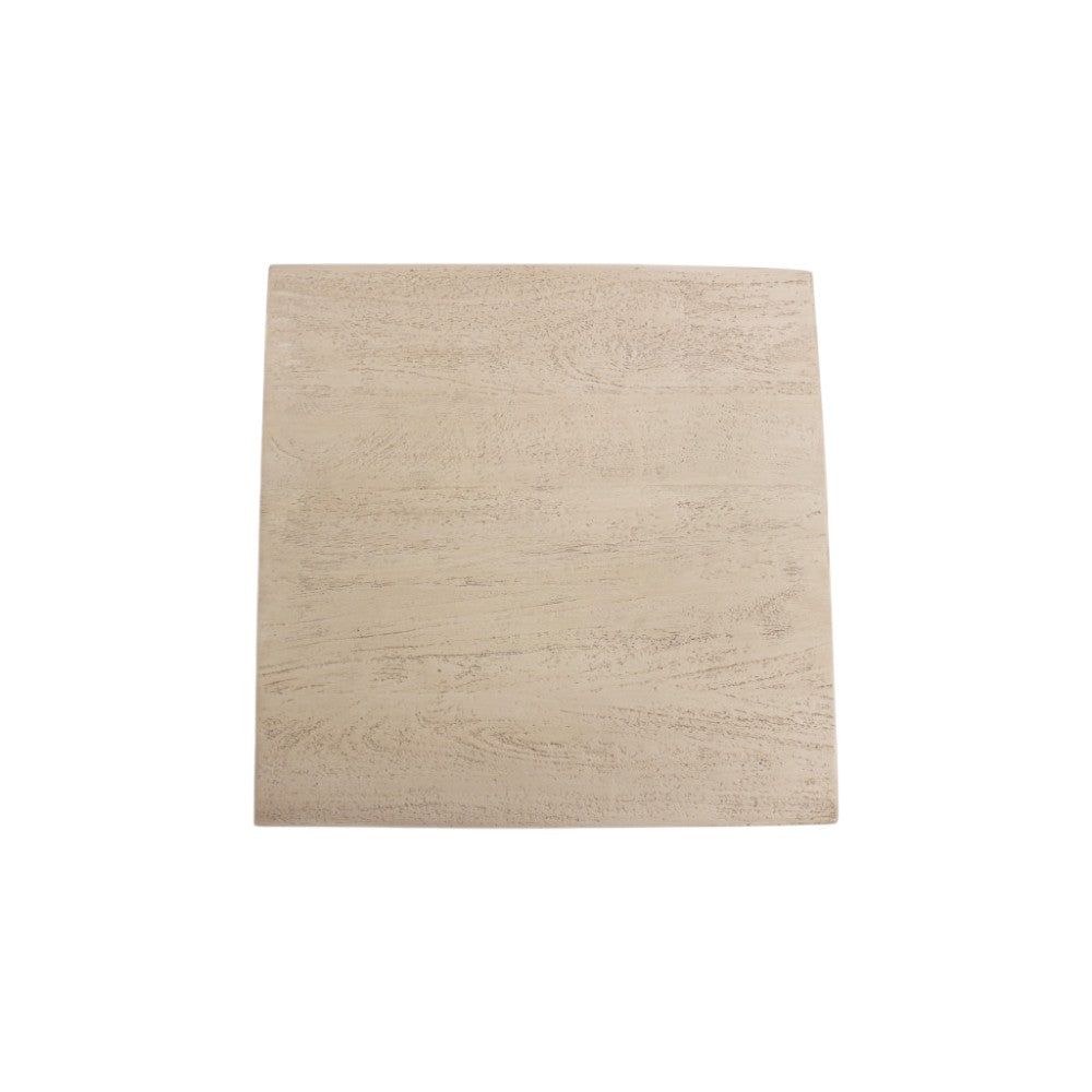 16" Natural Distressed Solid Wood Square Block End Table