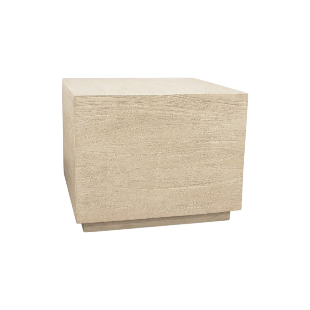 16" Natural Distressed Solid Wood Square Block End Table