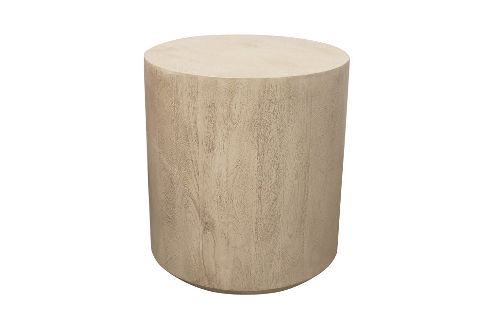 20" Natural Distressed Solid Wood Round Drum End Table