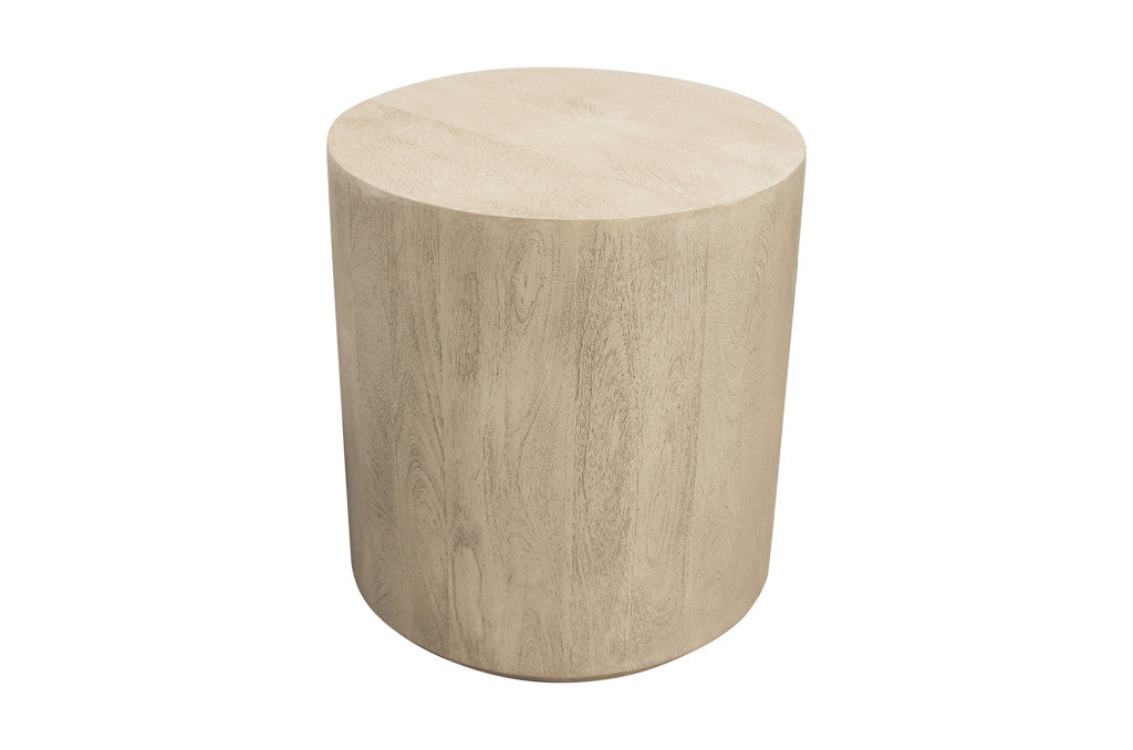 20" Natural Distressed Solid Wood Round Drum End Table