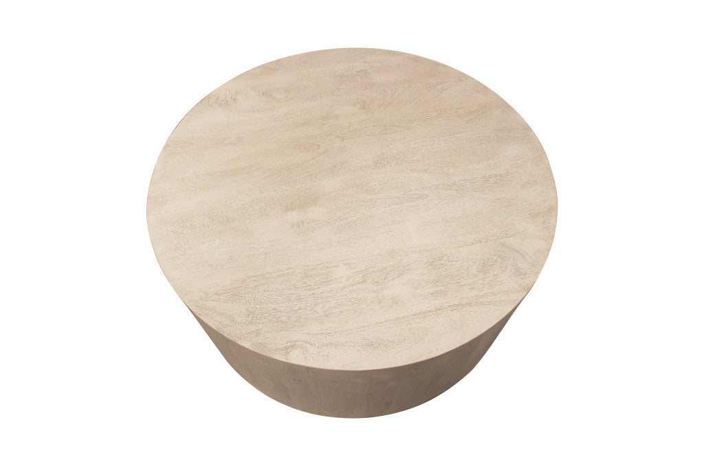 20" Natural Distressed Solid Wood Round Drum End Table