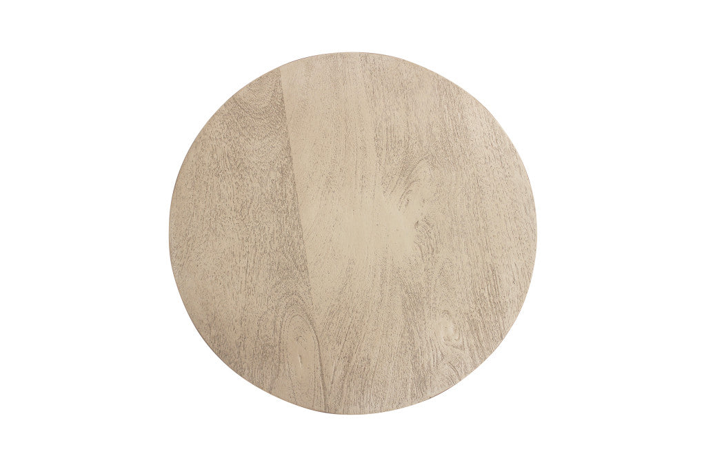 20" Natural Distressed Solid Wood Round Drum End Table
