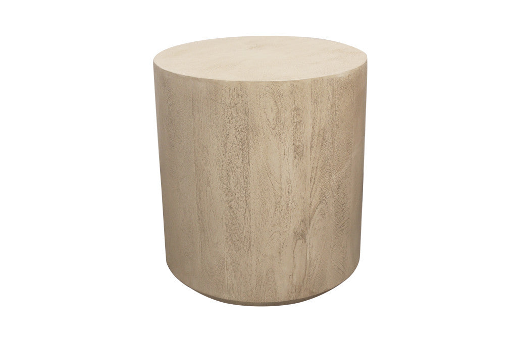 20" Natural Distressed Solid Wood Round Drum End Table