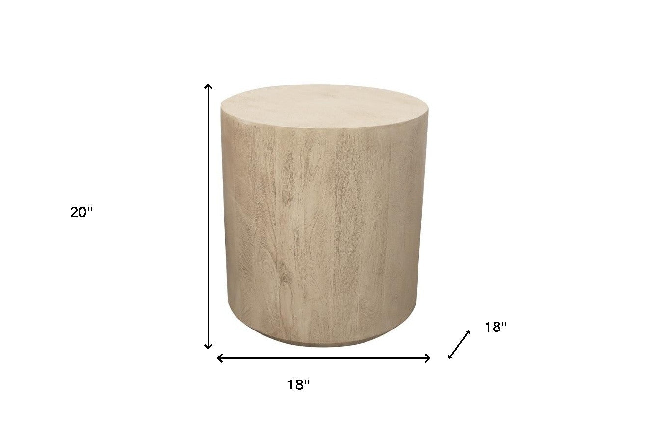 20" Natural Distressed Solid Wood Round Drum End Table