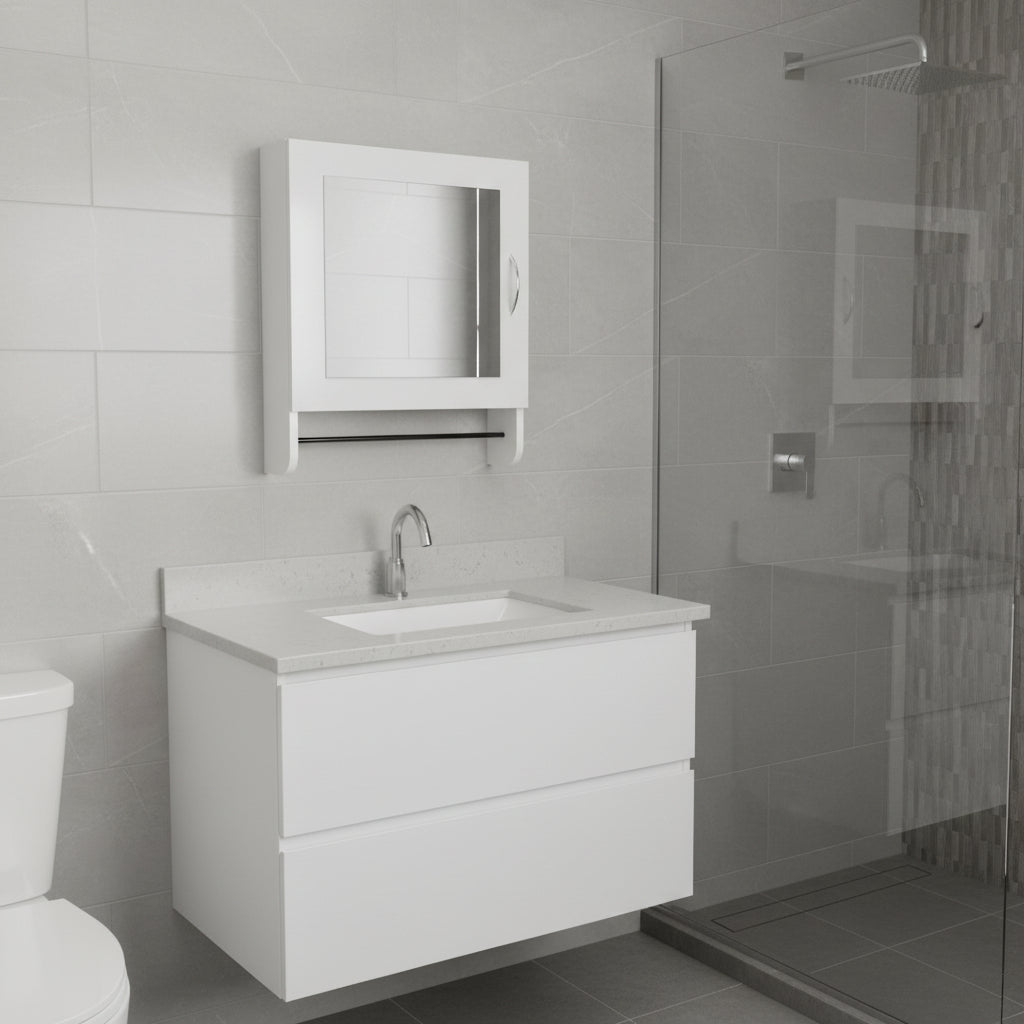 18" White Wood, Metal Floating Bathroom Vanity And Medicine Cabinet With Mirror