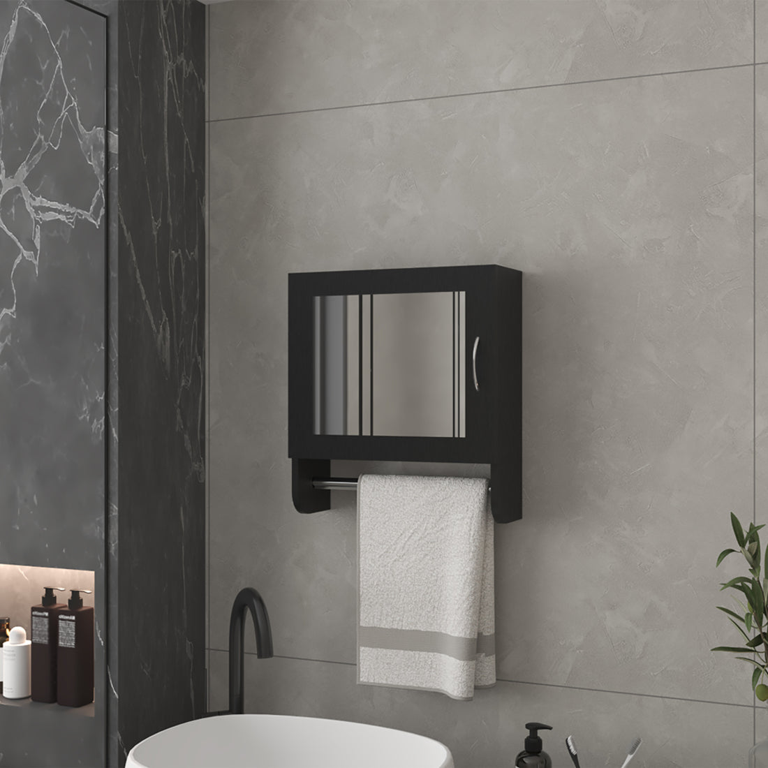 18" Black Wood, Metal Floating Bathroom Vanity And Medicine Cabinet With Mirror